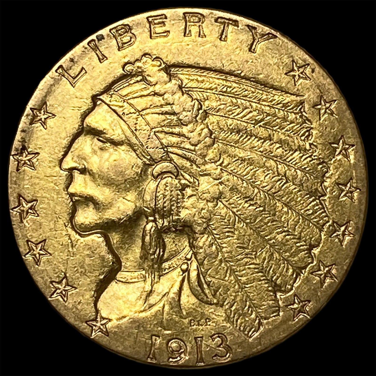 1913 Indian Head Gold $2.5 Quarter Eagle UNCIRCULATED: 1913 Indian Head Gold $2.5 Quarter Eagle UNCIRCULATED