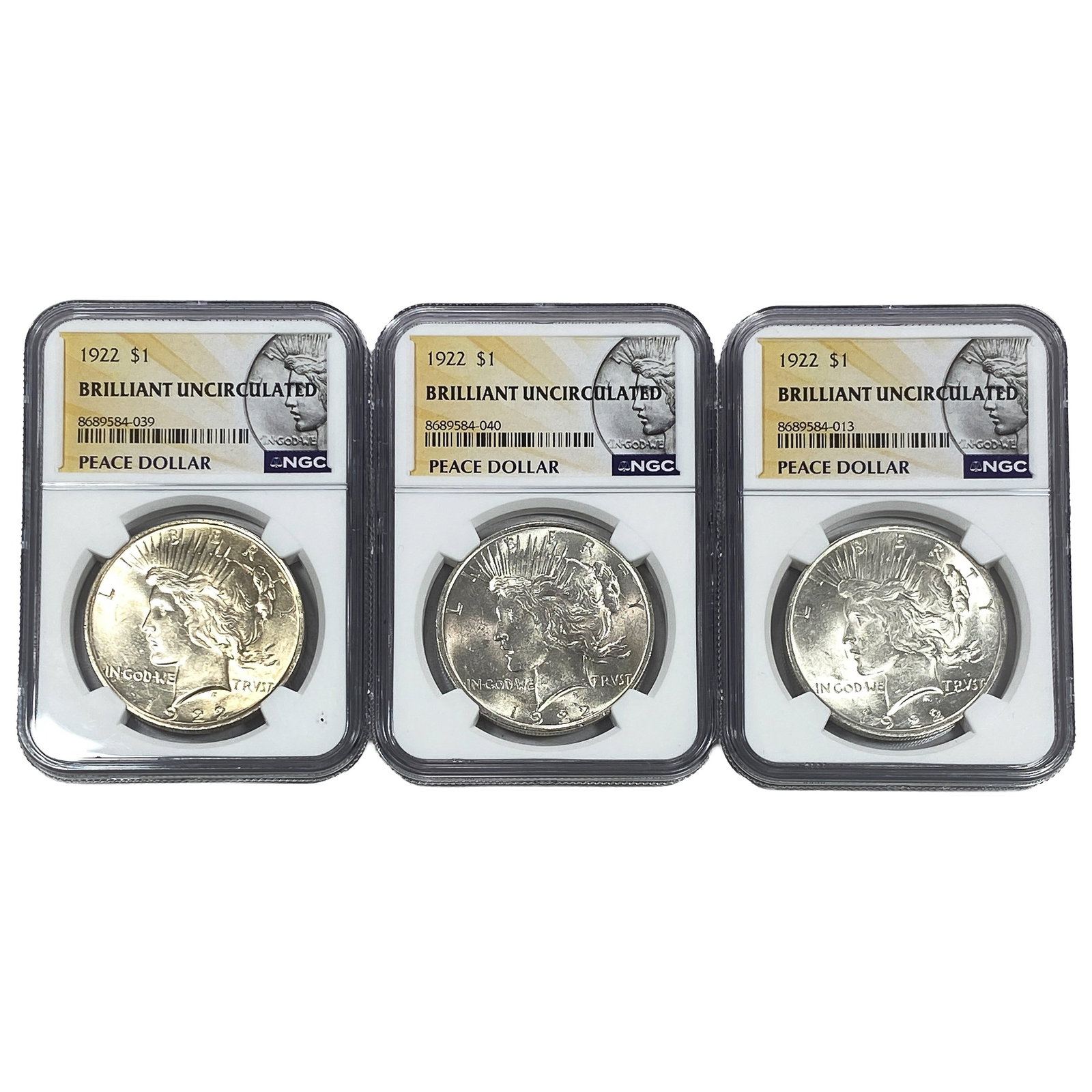 [3 Coins] 1922 Silver Peace Dollar NGC BrillantUnc (1 of 2)