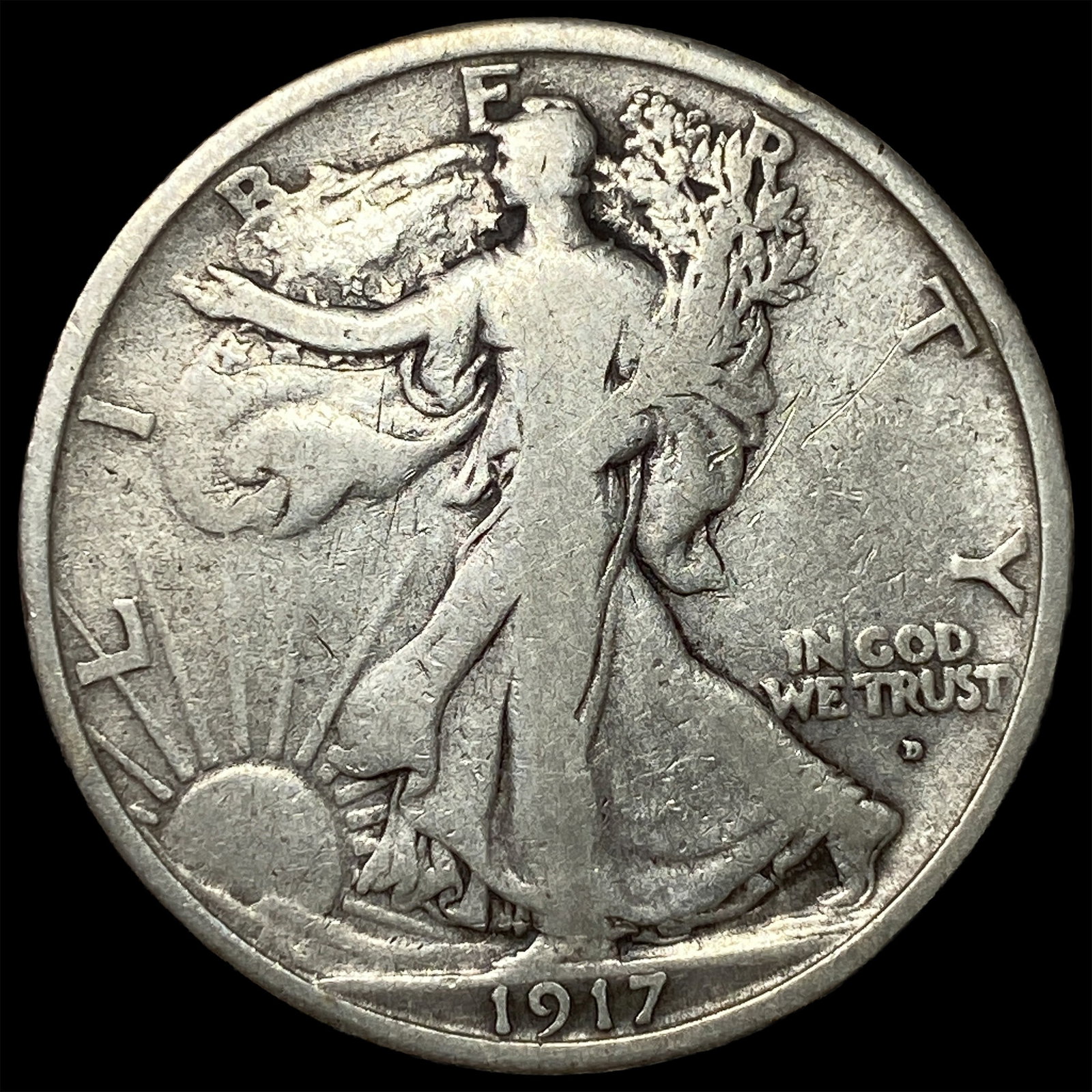 1917-D Silver Walking Liberty Half Dollar LIGHTLY CIRCULATED: 1917-D Silver Walking Liberty Half Dollar LIGHTLY CIRCULATED