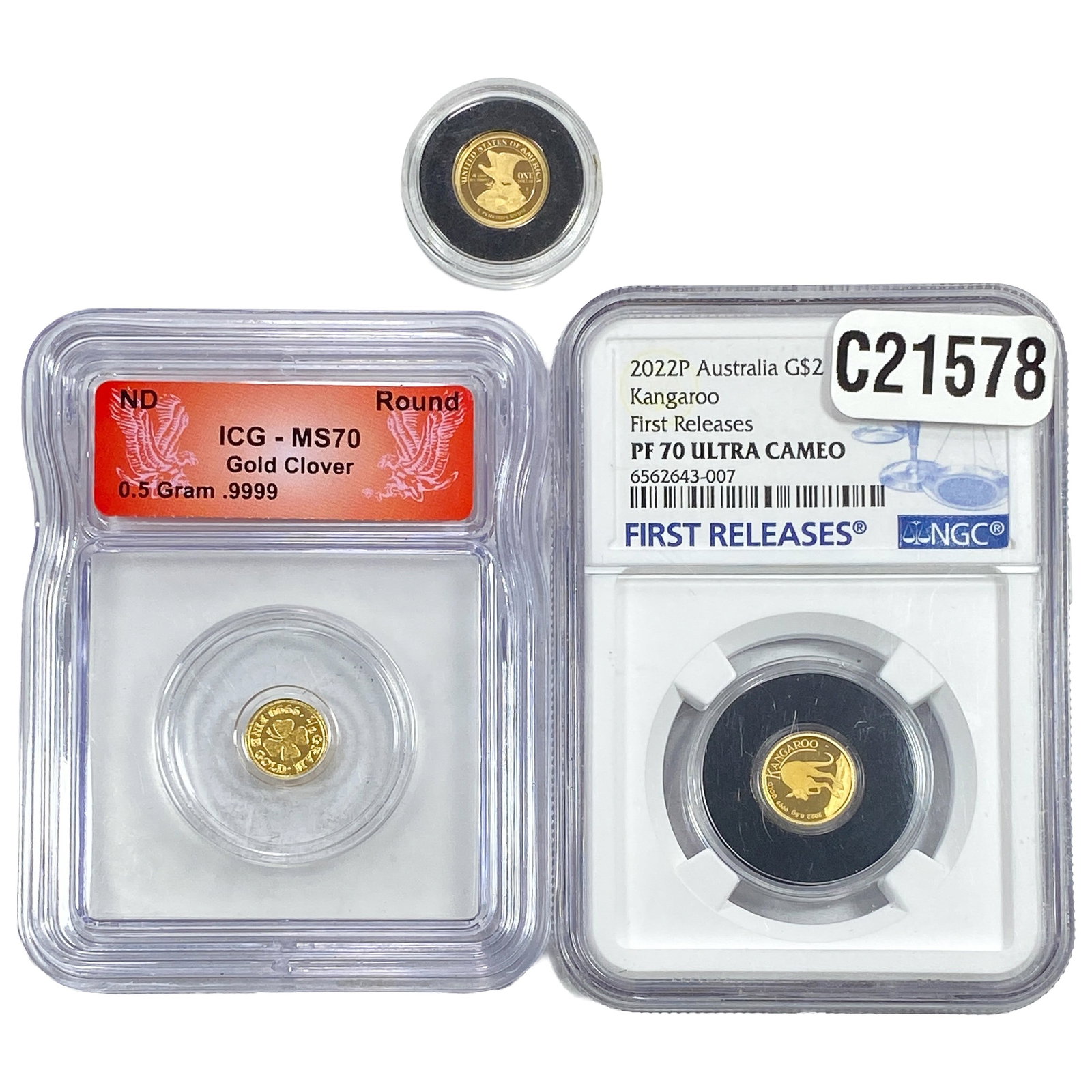[3 Coins] 1849-2022 Gold Round Coins .5 Grams MS/PF70 (1 of 2)
