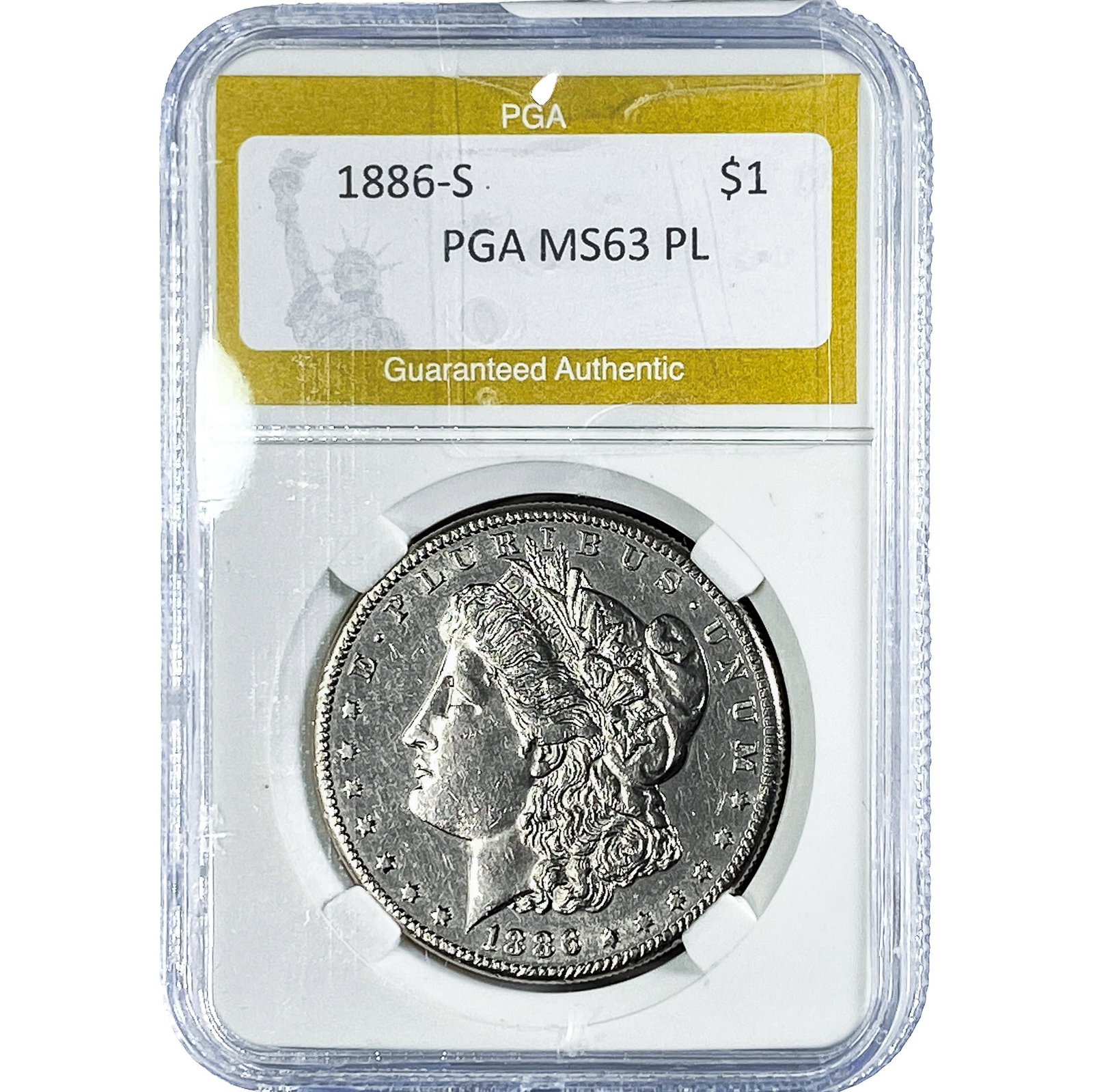 1886-S Morgan Silver Dollar PGA MS63 PL: 1886-S Morgan Silver Dollar PGA MS63 PL