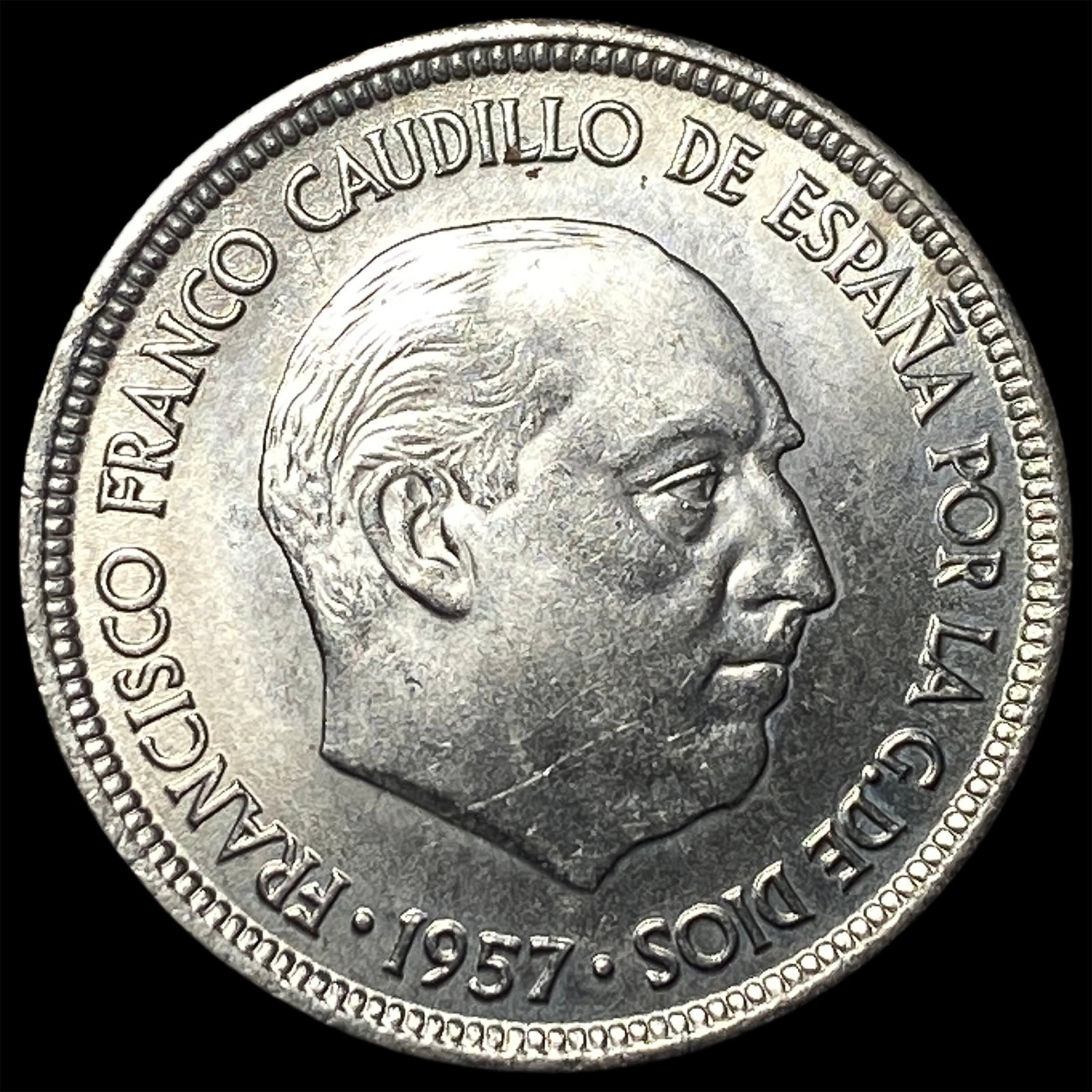 1957 Spain Copper Nickel 5 Pesetas (1 of 2)