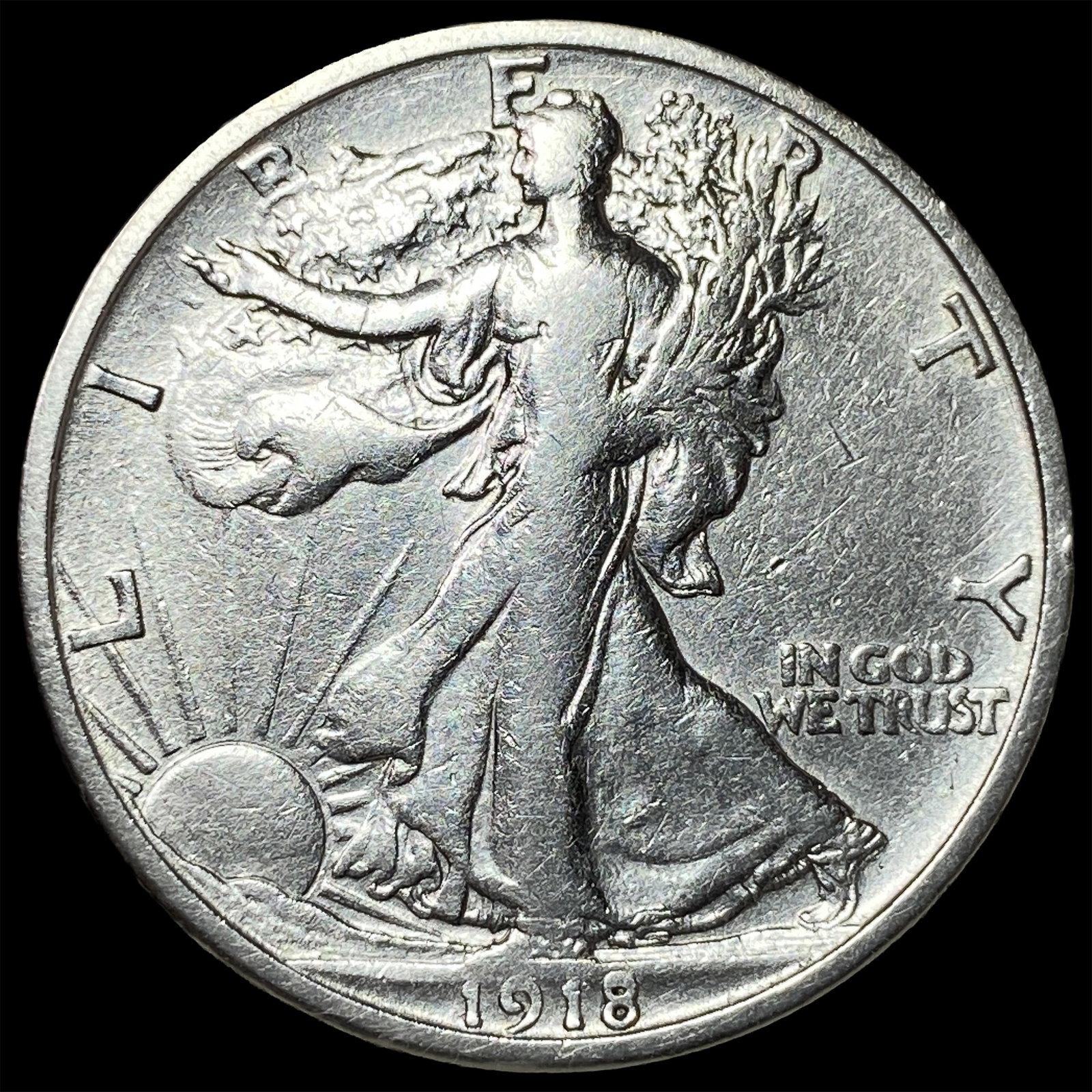 1918-S Silver Walking Liberty Half Dollar LIGHTLY CIRCULATED: 1918-S Silver Walking Liberty Half Dollar LIGHTLY CIRCULATED