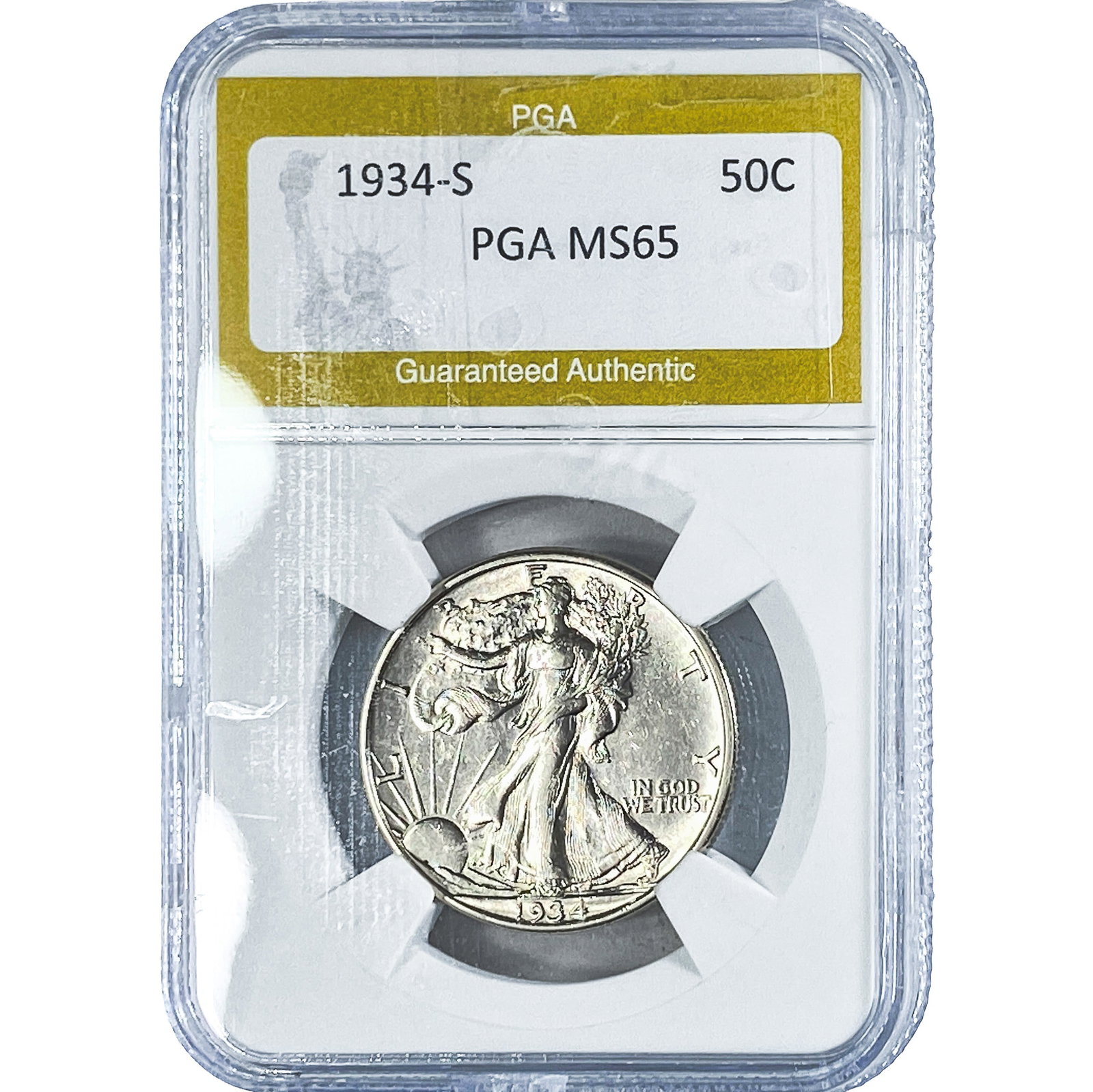 1934-S Walking Liberty Half Dollar PGA MS65: 1934-S Walking Liberty Half Dollar PGA MS65