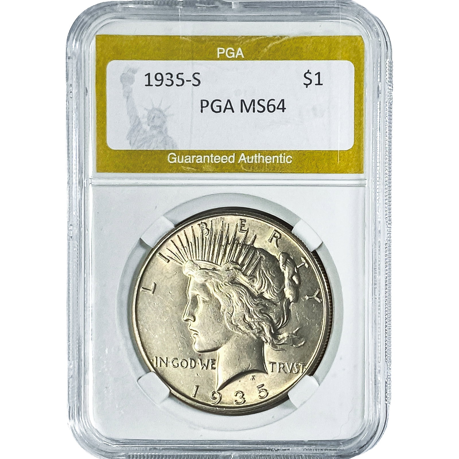 1935-S Silver Peace Dollar PGA MS64: 1935-S Silver Peace Dollar PGA MS64