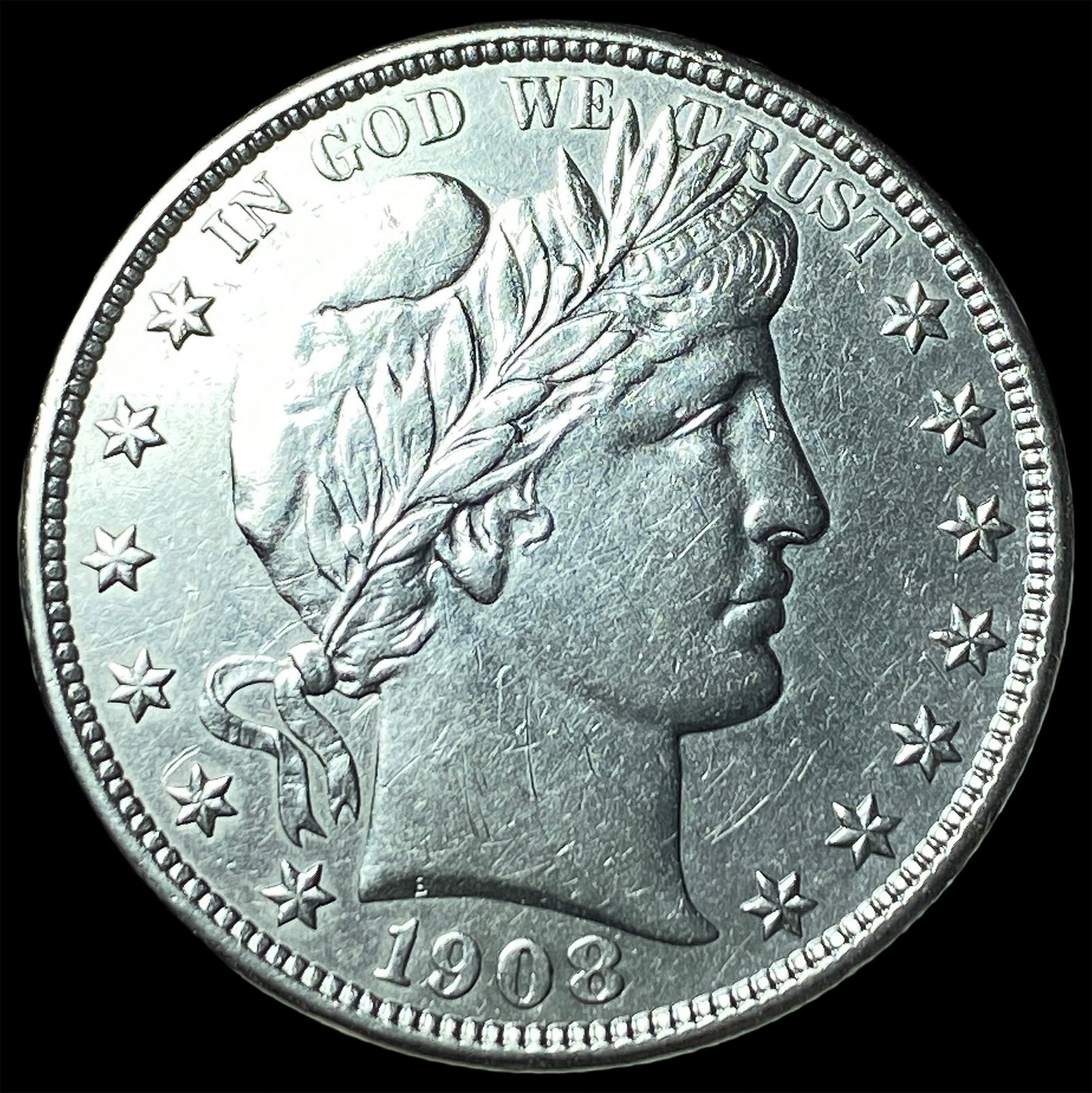 1908-O Silver Barber Half Dollar CHOICE AU: 1908-O Silver Barber Half Dollar CHOICE AU