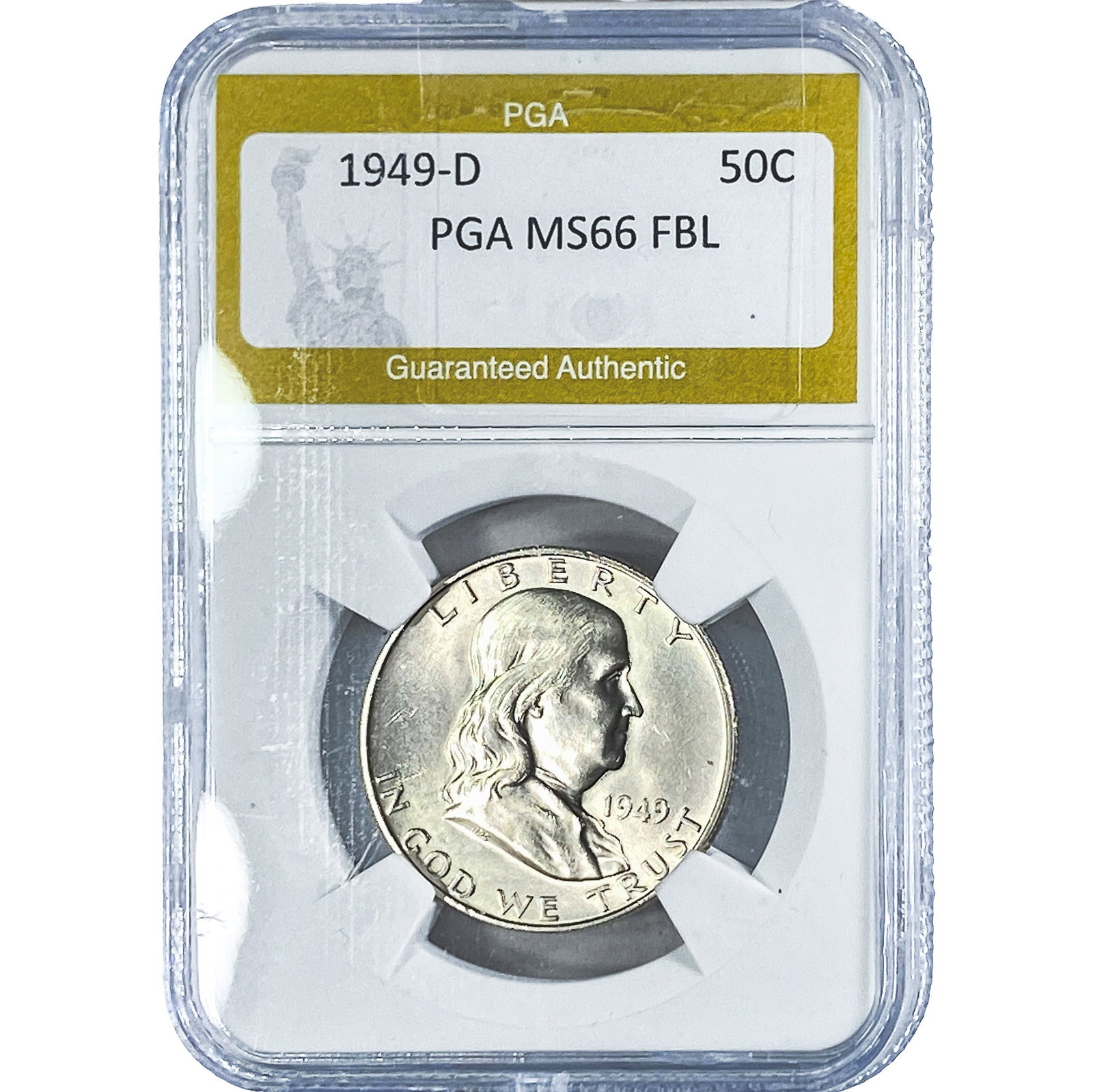 1949-D Franklin Half Dollar PGA MS66 FBL: 1949-D Franklin Half Dollar PGA MS66 FBL