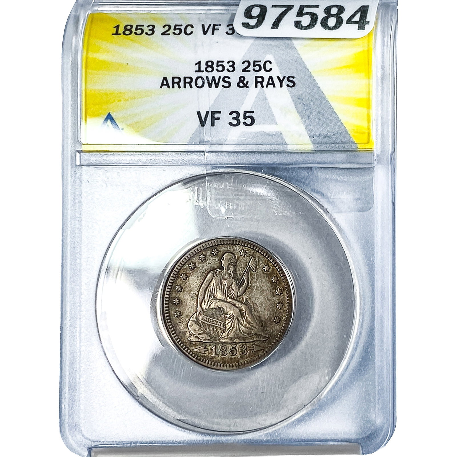1853 Seated Liberty Quarter ANACS VF35 Arrows & Rays: 1853 Seated Liberty Quarter ANACS VF35 Arrows & Rays