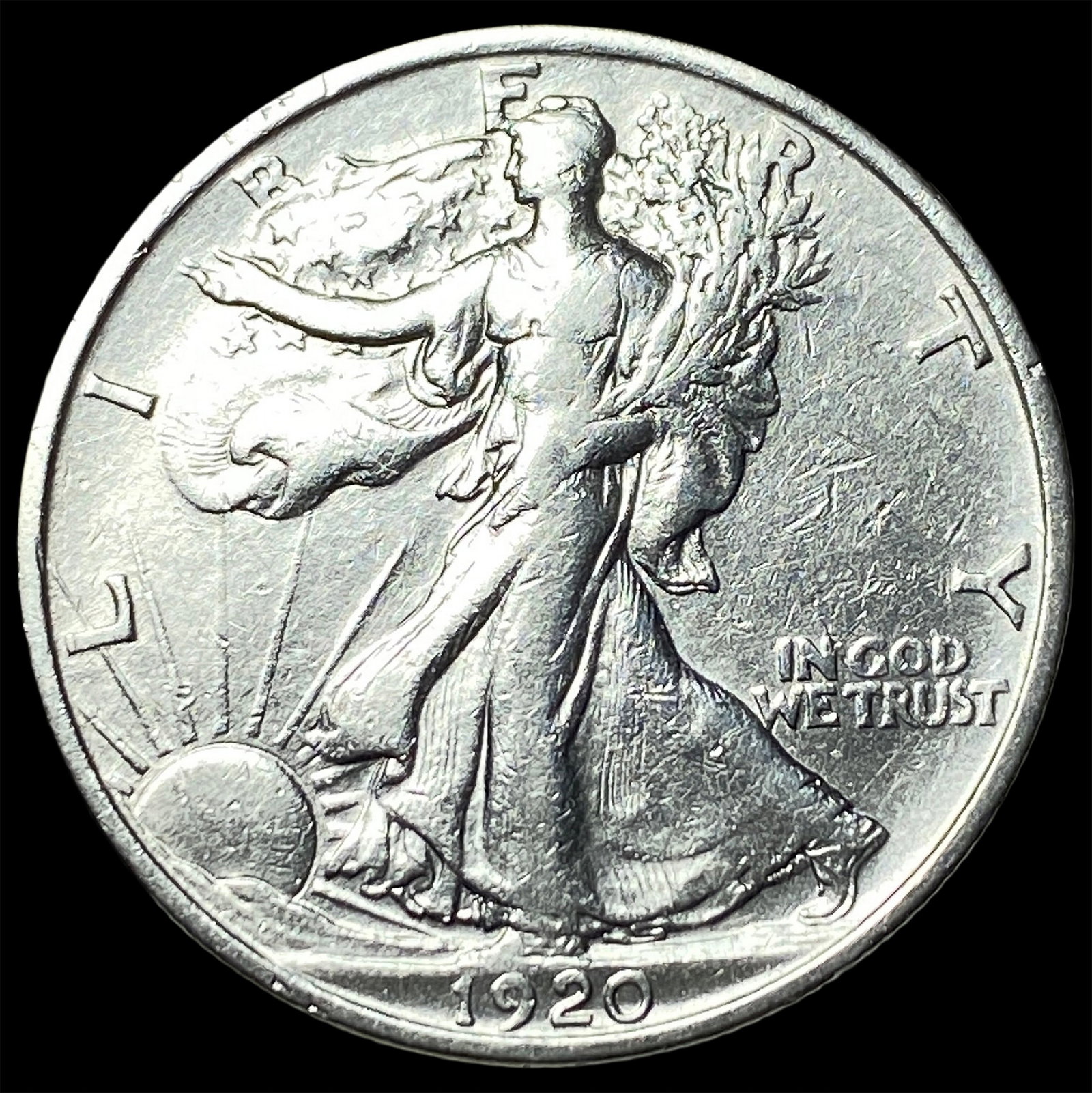 1920 Silver Walking Liberty Half Dollar CLOSELY UNCIRCULATED: 1920 Silver Walking Liberty Half Dollar CLOSELY UNCIRCULATED