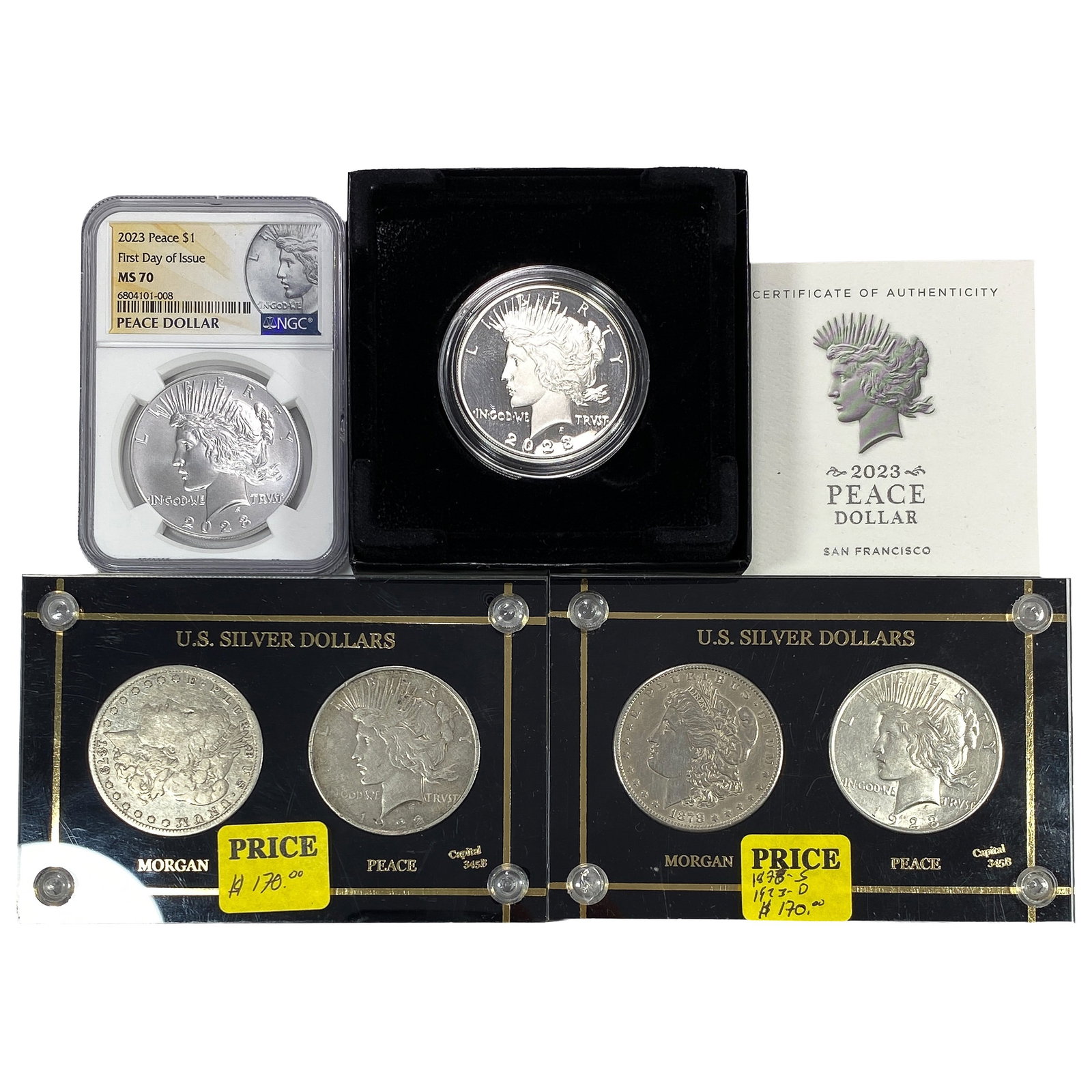[6 Coins] 1878-2023 Silver Morgan & Peace Dollars (1 of 2)
