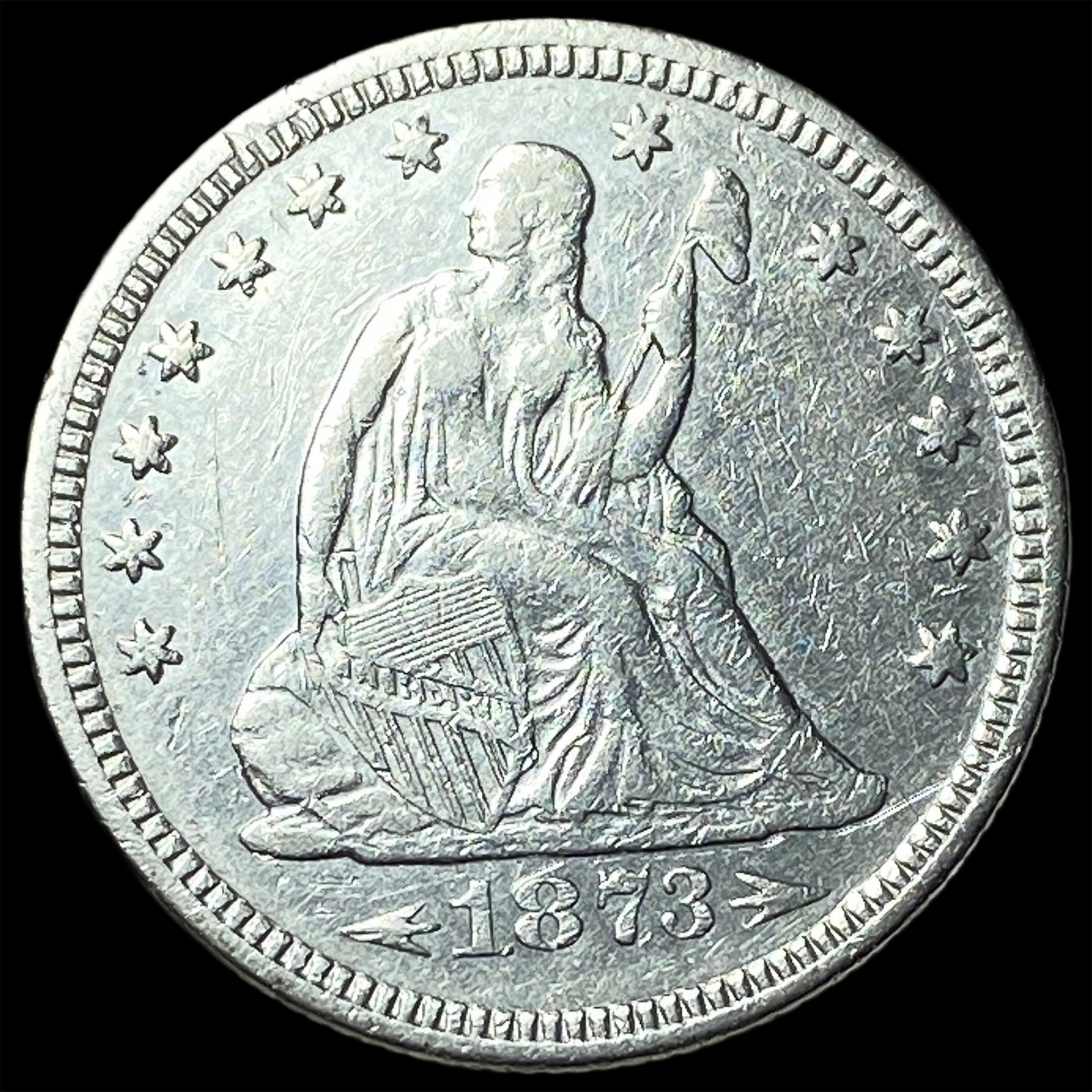 1873 Arrows Seated Liberty Quarter CLOSELY UNCIRCULATED: 1873 Arrows Seated Liberty Quarter CLOSELY UNCIRCULATED