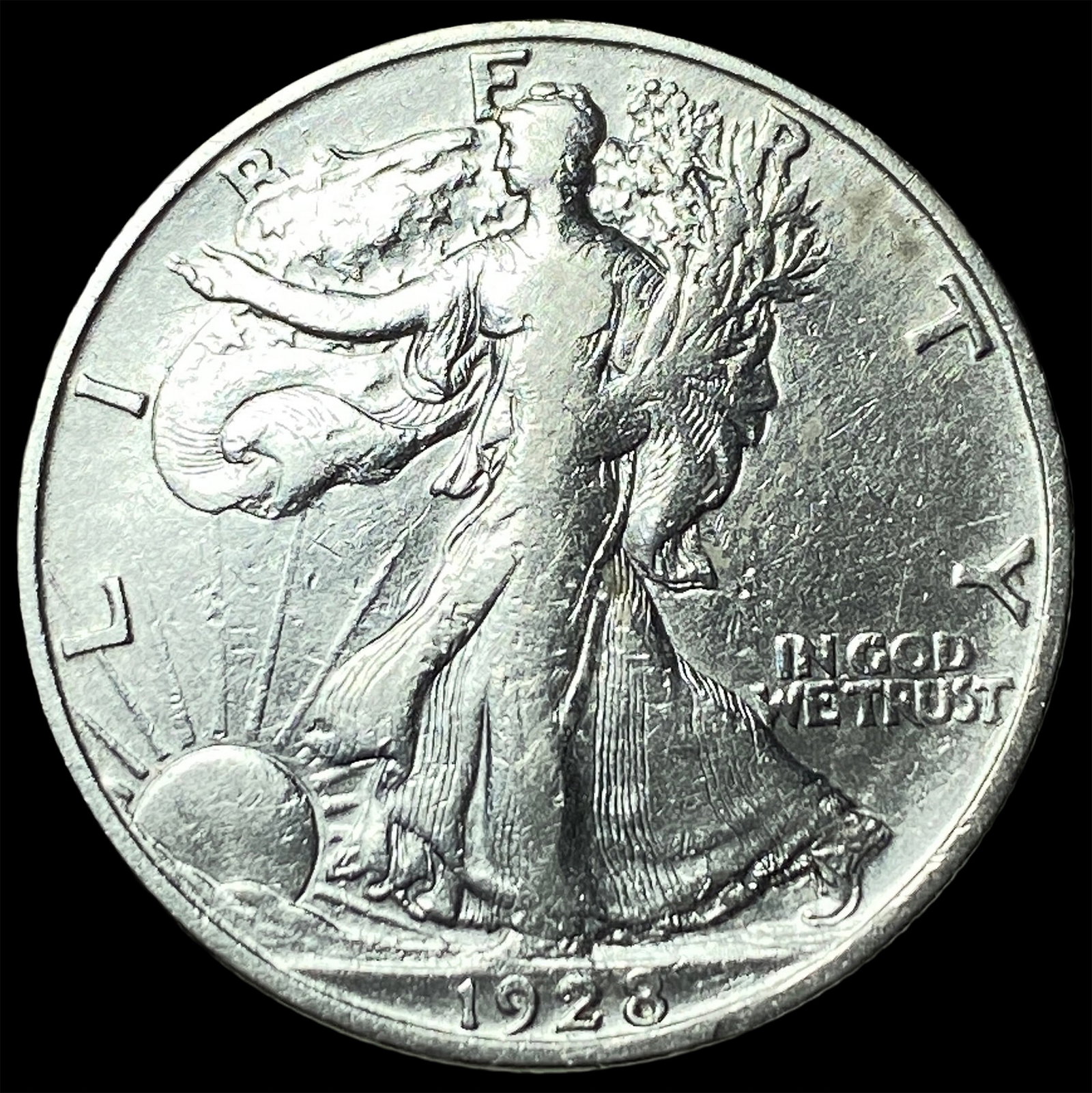 1928-S Silver Walking Liberty Half Dollar CLOSELY UNCIRCULATED: 1928-S Silver Walking Liberty Half Dollar CLOSELY UNCIRCULATED