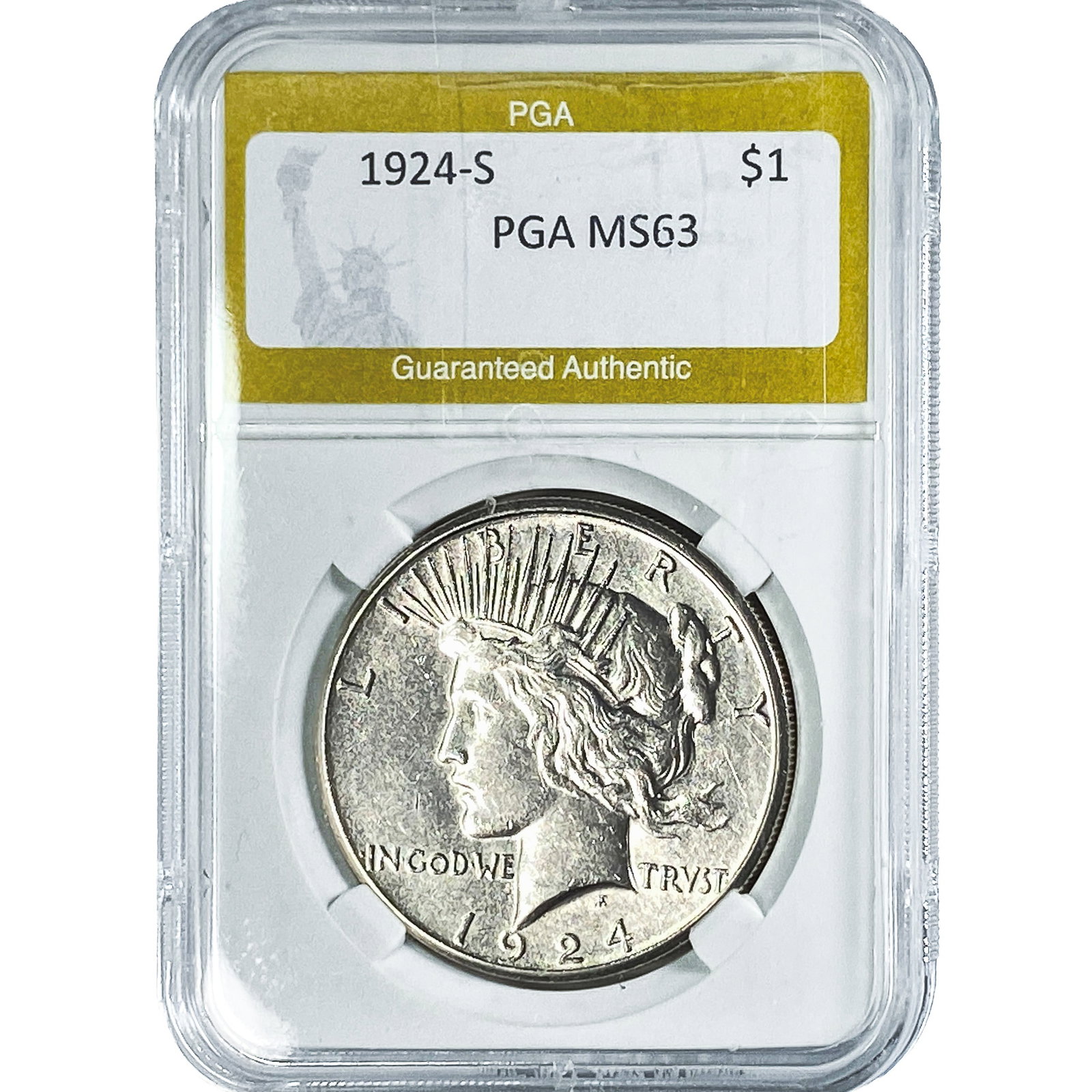 1924-S Silver Peace Dollar PGA MS63: 1924-S Silver Peace Dollar PGA MS63