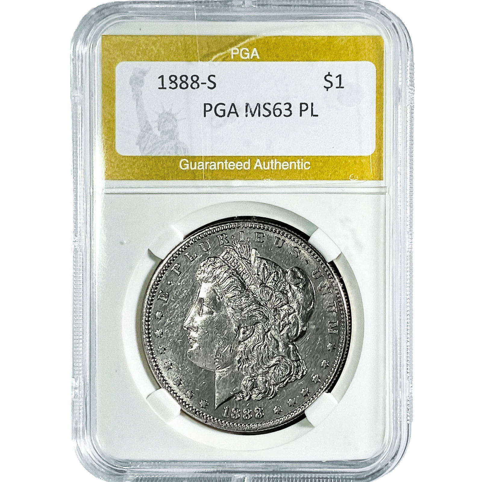 1888-S Morgan Silver Dollar PGA MS63 PL: 1888-S Morgan Silver Dollar PGA MS63 PL