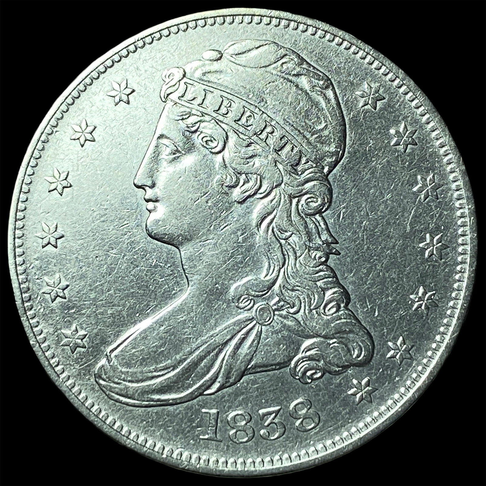 1838 Silver Capped Bust Half Dollar CLOSELY UNCIRCULATED: 1838 Silver Capped Bust Half Dollar CLOSELY UNCIRCULATED