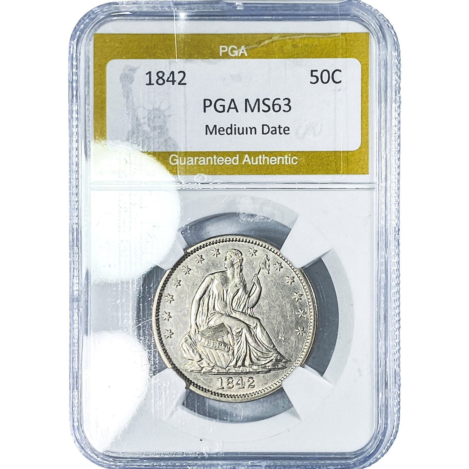 1842 Seated Liberty Half Dollar PGA MS63 Medium Date: 1842 Seated Liberty Half Dollar PGA MS63 Medium Date