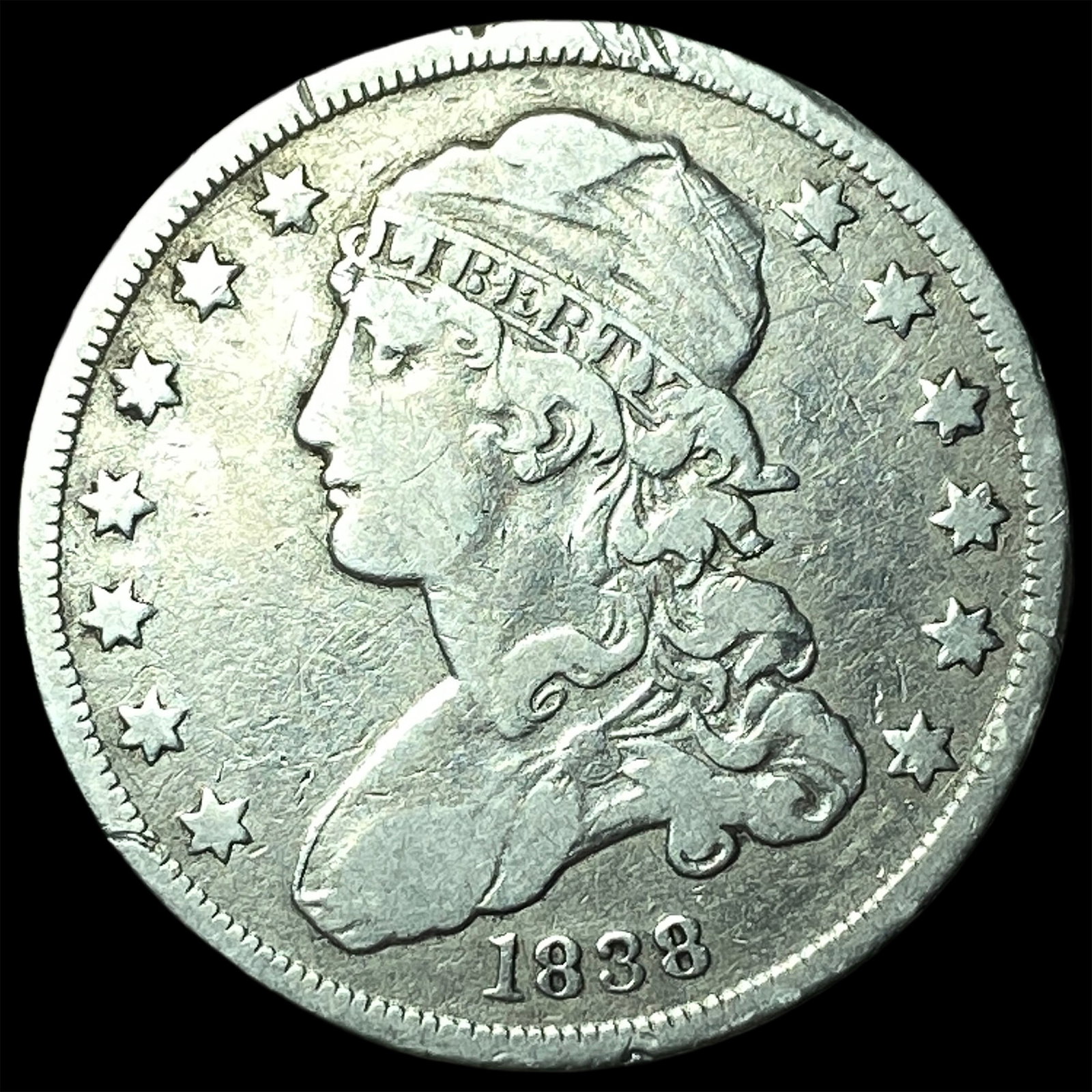 1838 Capped Bust Silver Quarter ABOUT UNCIRCULATED (1 of 2)