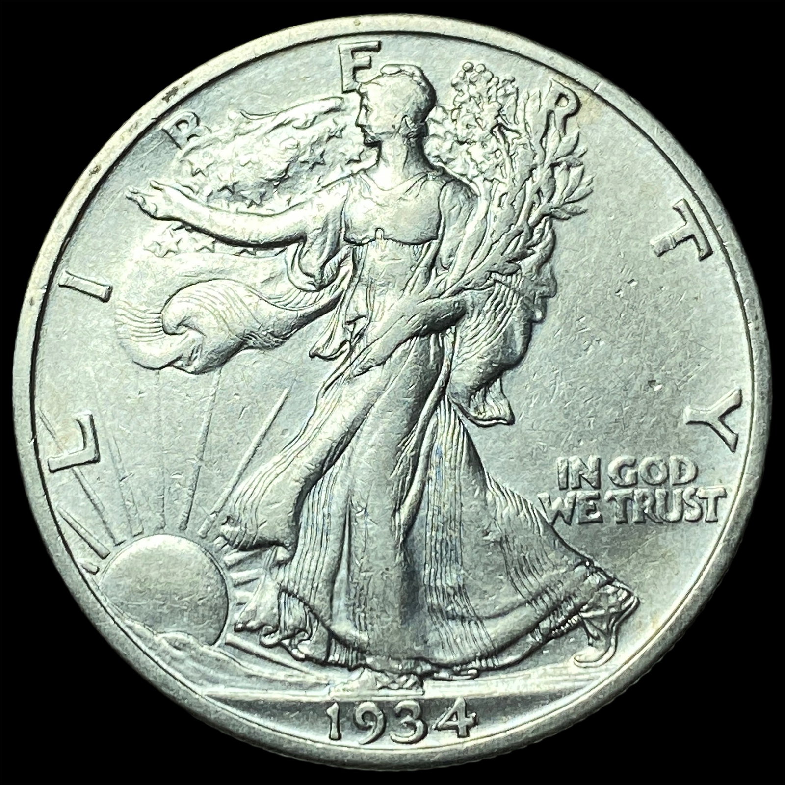 1934-S Silver Walking Liberty Half Dollar NEARLY UNCIRCULATED: 1934-S Silver Walking Liberty Half Dollar NEARLY UNCIRCULATED