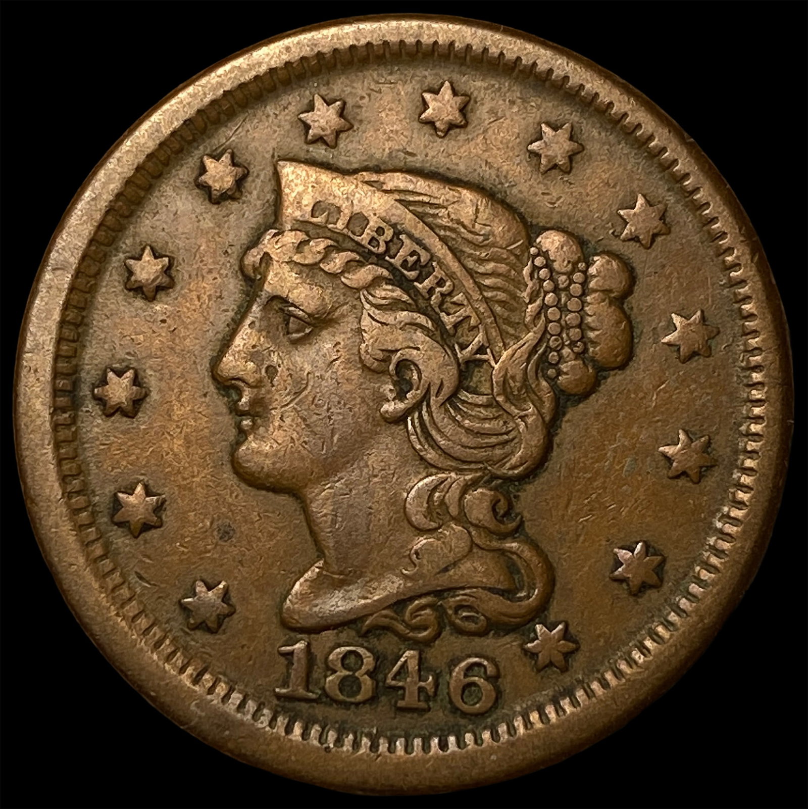 1846 Braided Hair Large Cent LIGHTLY CIRCULATED (1 of 2)