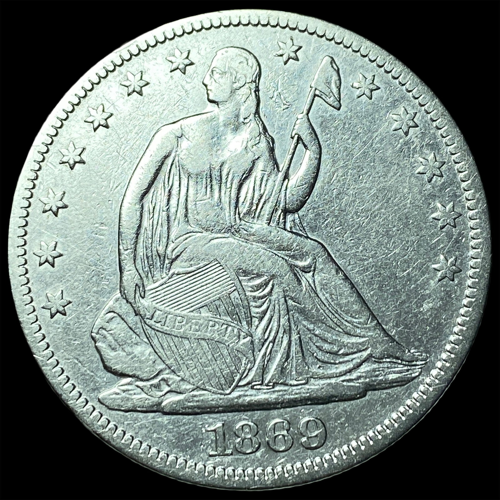 1869 Seated Liberty Half Dollar CLOSELY UNCIRCULATED: 1869 Seated Liberty Half Dollar CLOSELY UNCIRCULATED