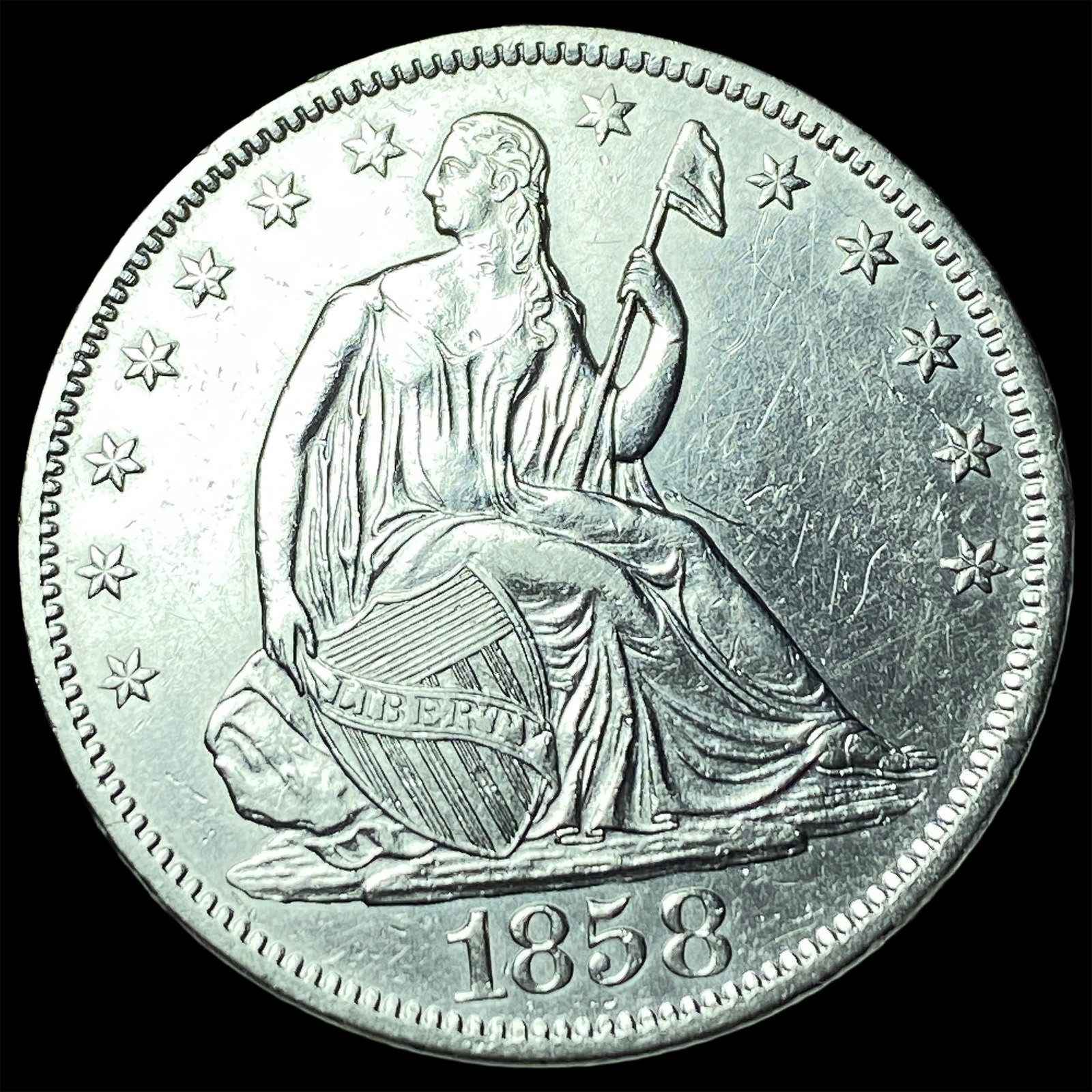 1858-S Silver Half Dollar CLOSELY UNCIRCULATED: 1858-S Silver Half Dollar CLOSELY UNCIRCULATED