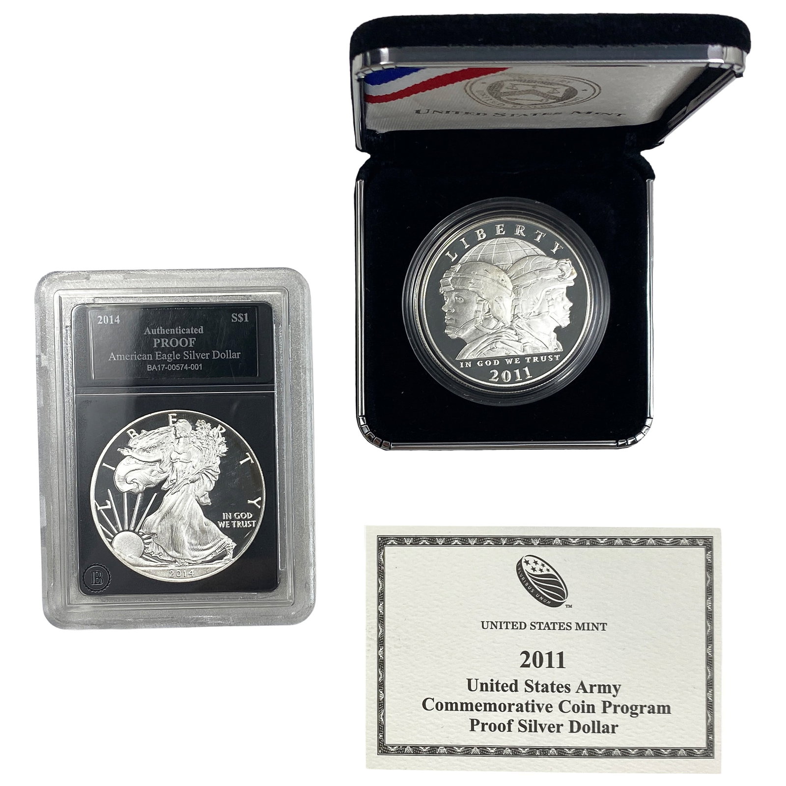 [2 Coins] 2011-2014 Silver Proof Eagle & Silver Army Commem. Coin (1 of 2)