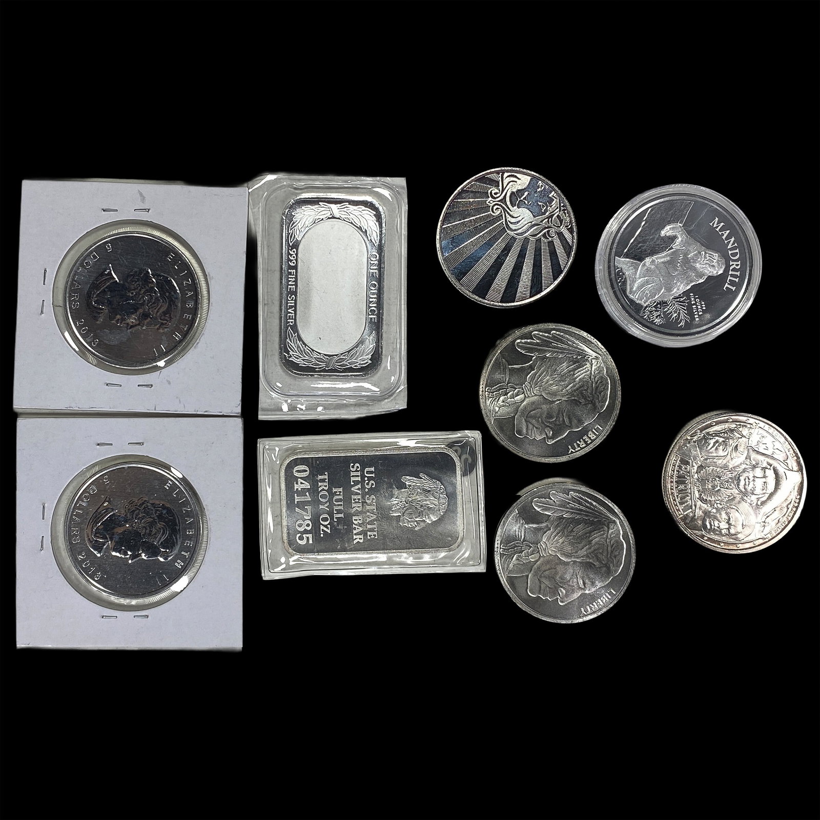 7 Silver Coins 1 oz & 2 Silver Bars 1 oz (1 of 2)