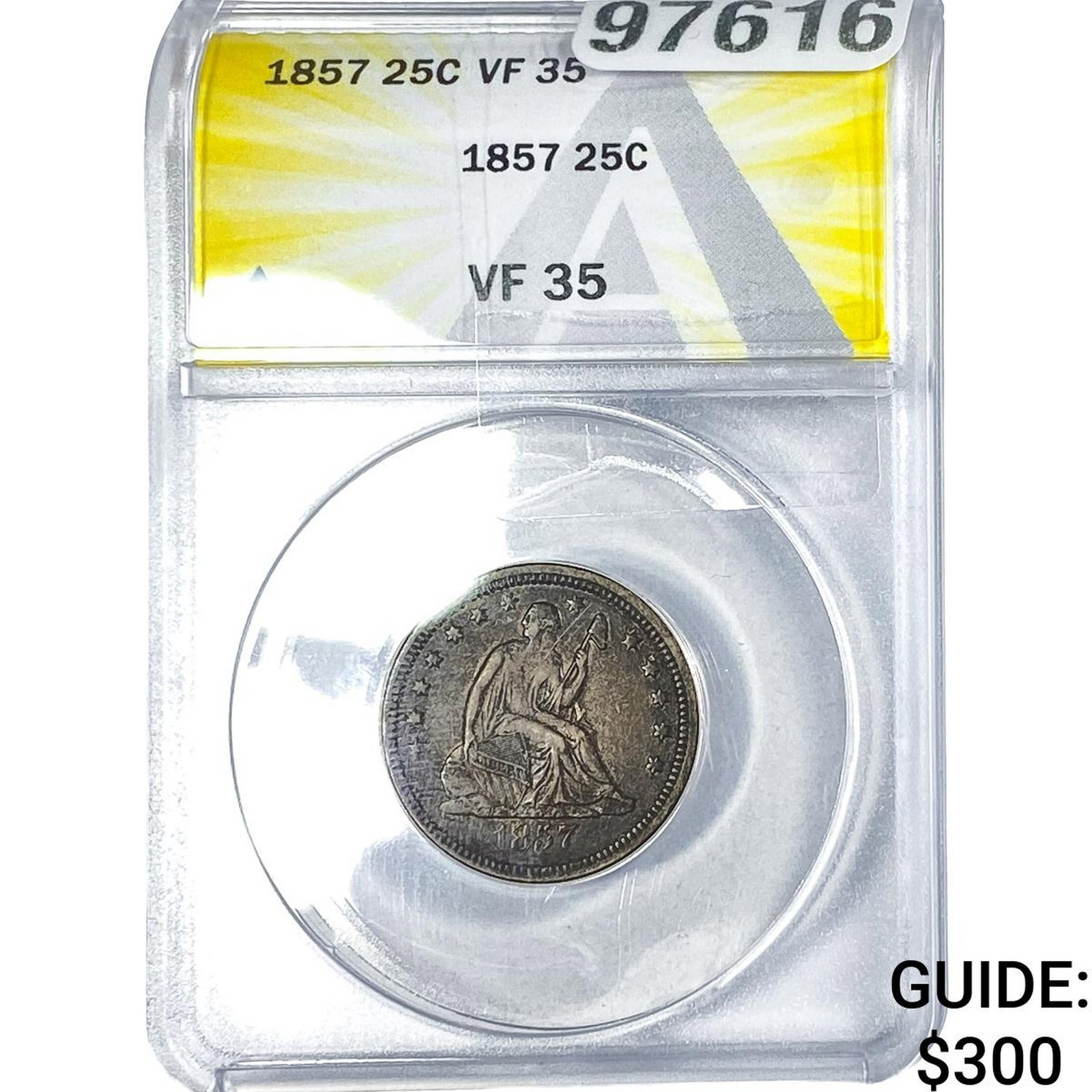 1857 Seated Liberty Quarter ANACS VF35: 1857 Seated Liberty Quarter ANACS VF35
