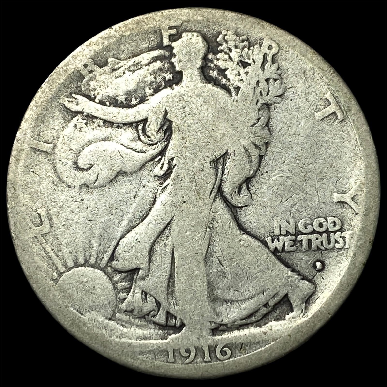1916-D Silver Walking Liberty Half Dollar NICELY CIRCULATED: 1916-D Silver Walking Liberty Half Dollar NICELY CIRCULATED