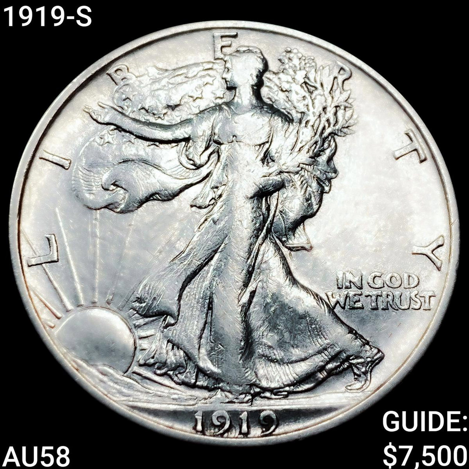 1919-S Walking Liberty Half Dollar CHOICE AU: 1919-S Walking Liberty Half Dollar CHOICE AU