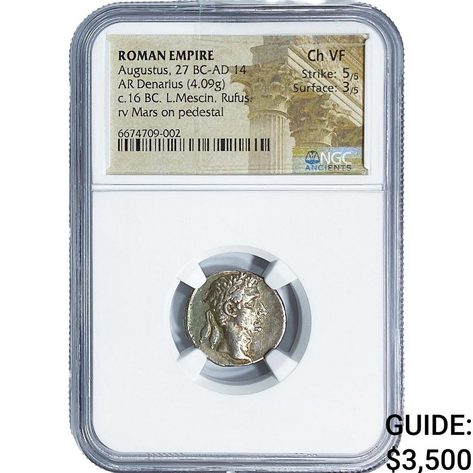 Roman Augustus, 27 BC-AD 14 Silver Denarius NGC Ch VF (1 of 2)