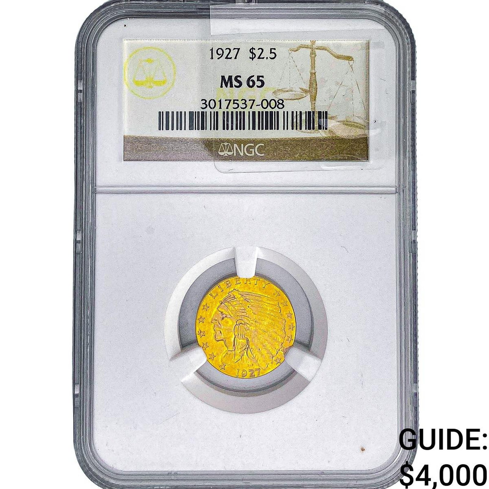1927 $2.50 Gold Quarter Eagle NGC MS65: 1927 $2.50 Gold Quarter Eagle NGC MS65