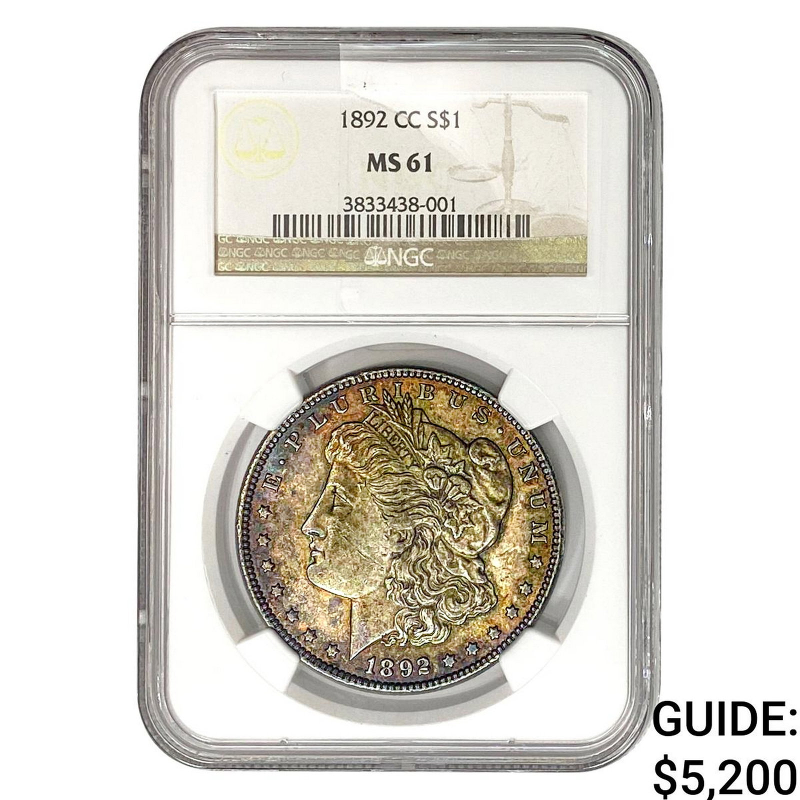 1892-CC Morgan Silver Dollar NGC MS61: 1892-CC Morgan Silver Dollar NGC MS61