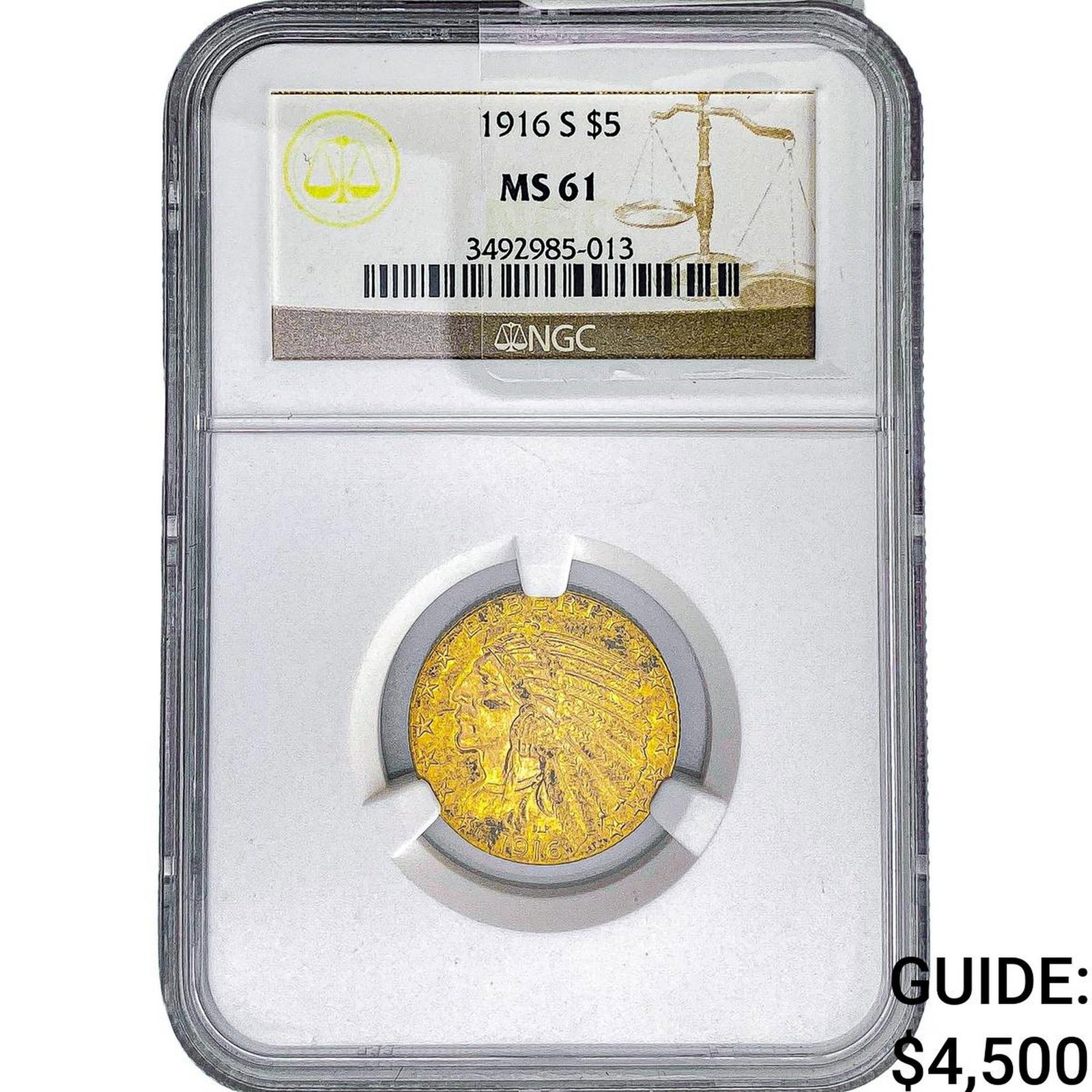 1916-S $5 Gold Half Eagle NGC MS61 (1 of 2)