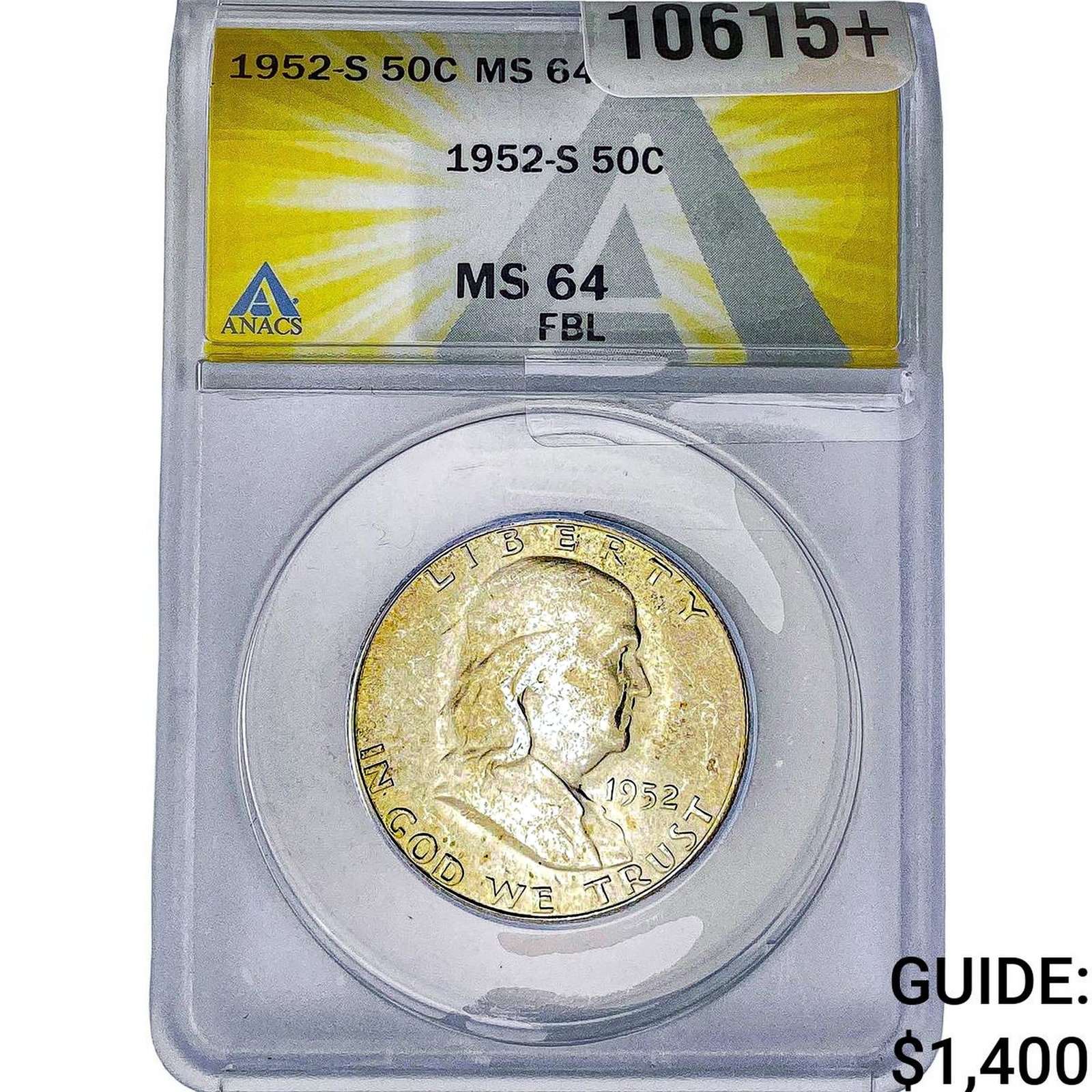 1952-S Franklin Half Dollar ANACS MS64 FBL (1 of 2)