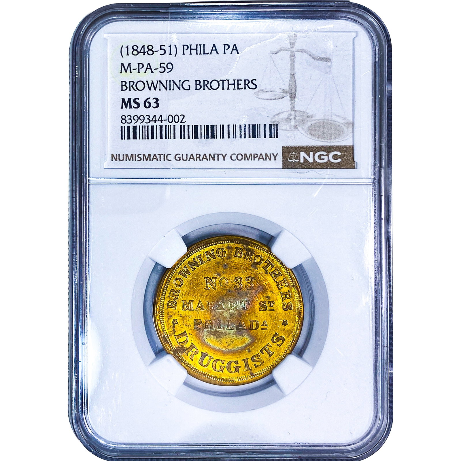1848-51 Phila PA M-PA-59 Browing Brothers NGC MS63 (1 of 4)
