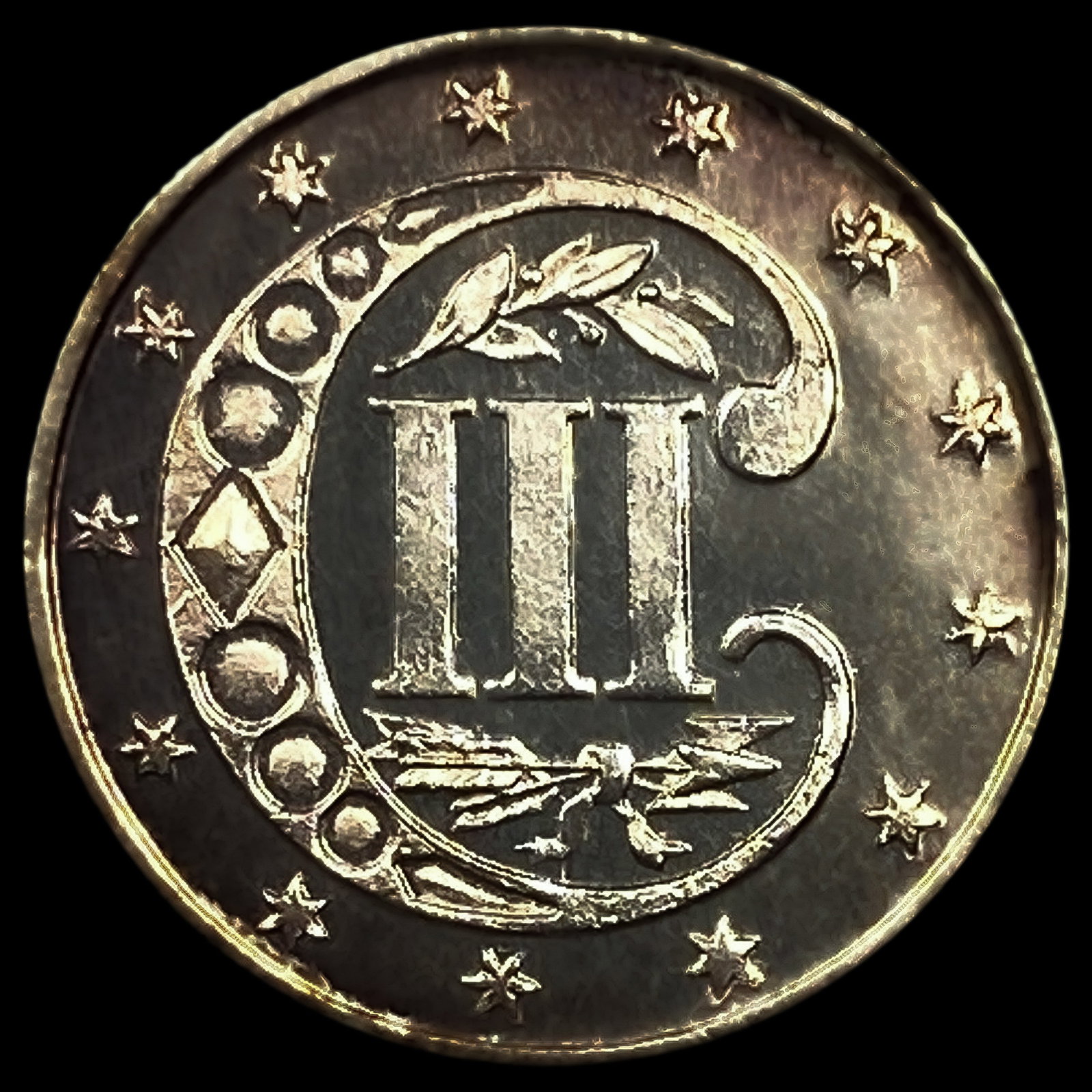 1872 Silver Three Cent GEM PROOF CAM - 2