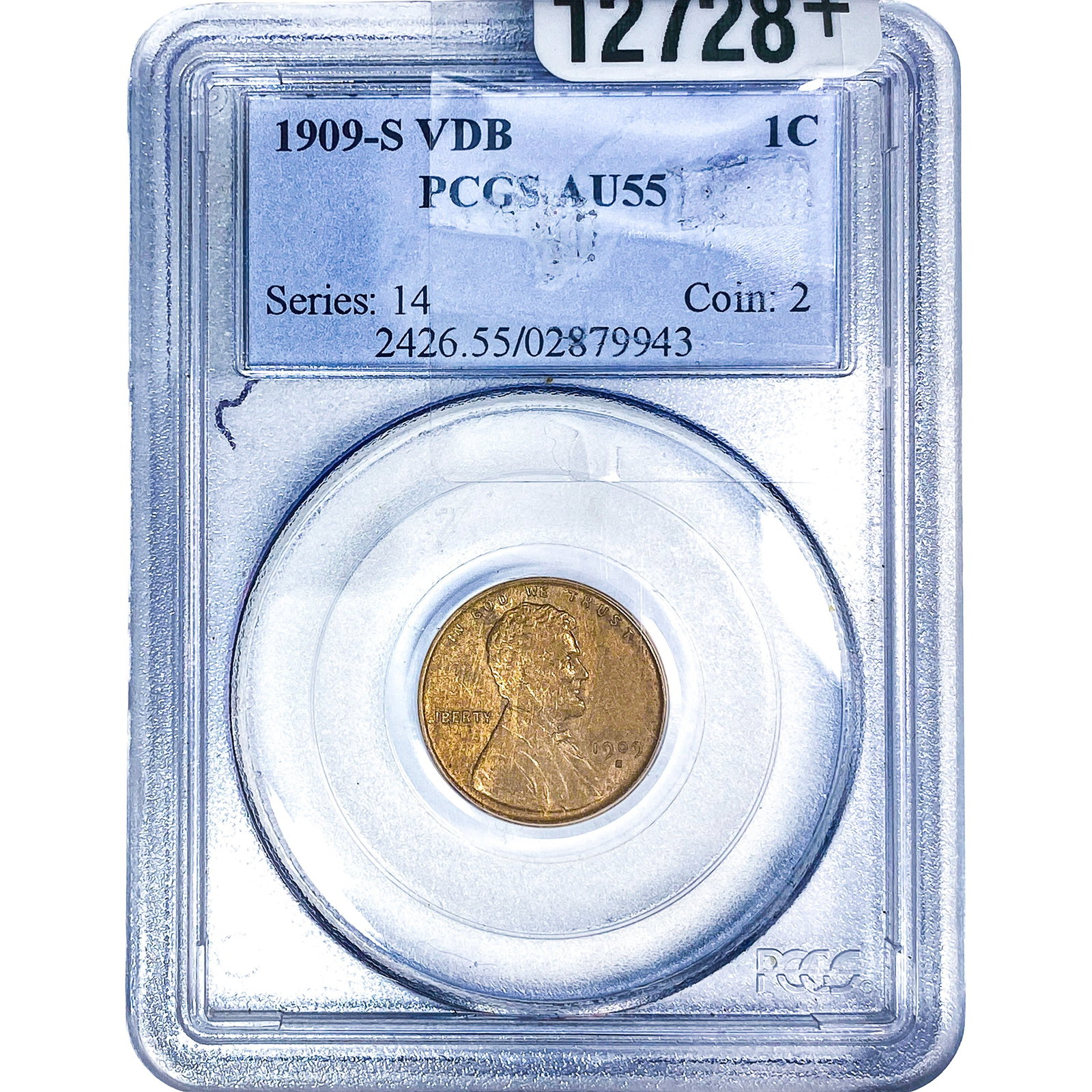 1909-S VDB Wheat Cent PCGS AU55: 1909-S VDB Wheat Cent PCGS AU55