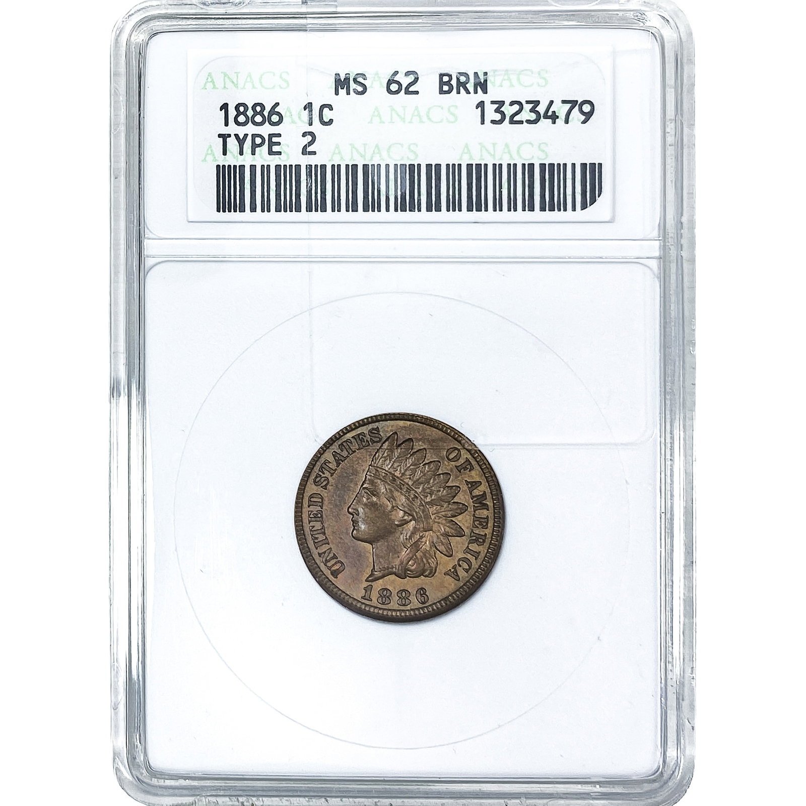 1886 Indian Head Cent ANACS MS62 BRN (1 of 4)