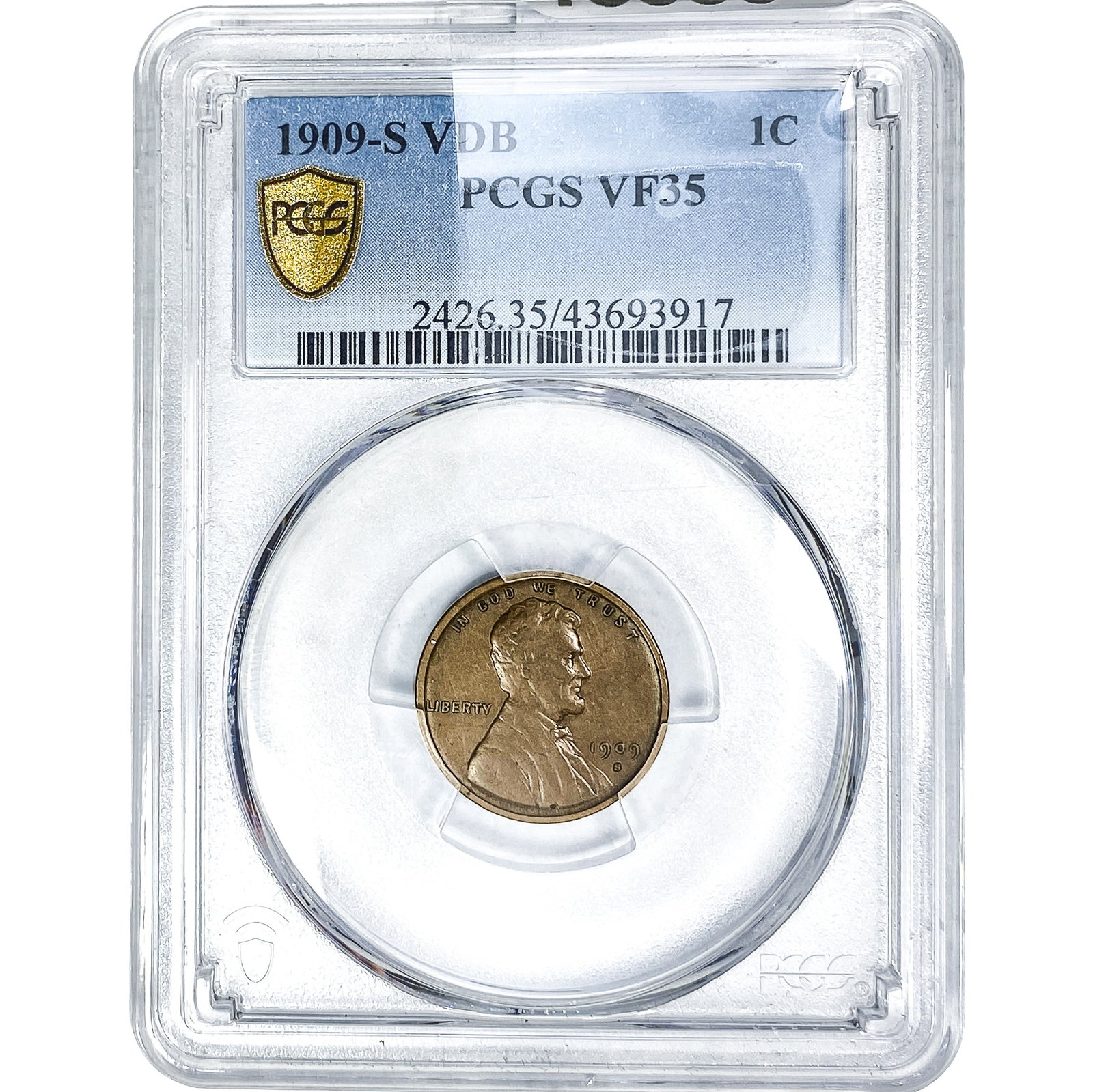 1909-S Wheat Cent PCGS VF35 VDB: 1909-S Wheat Cent PCGS VF35 VDB