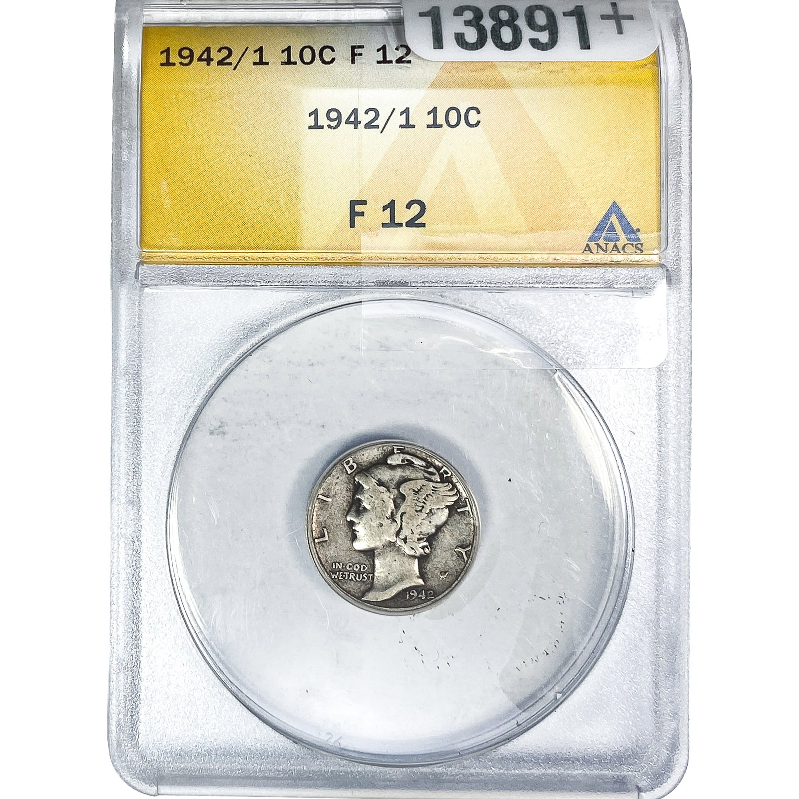 1942/1 Mercury Silver Dime ANACS F12 (1 of 4)
