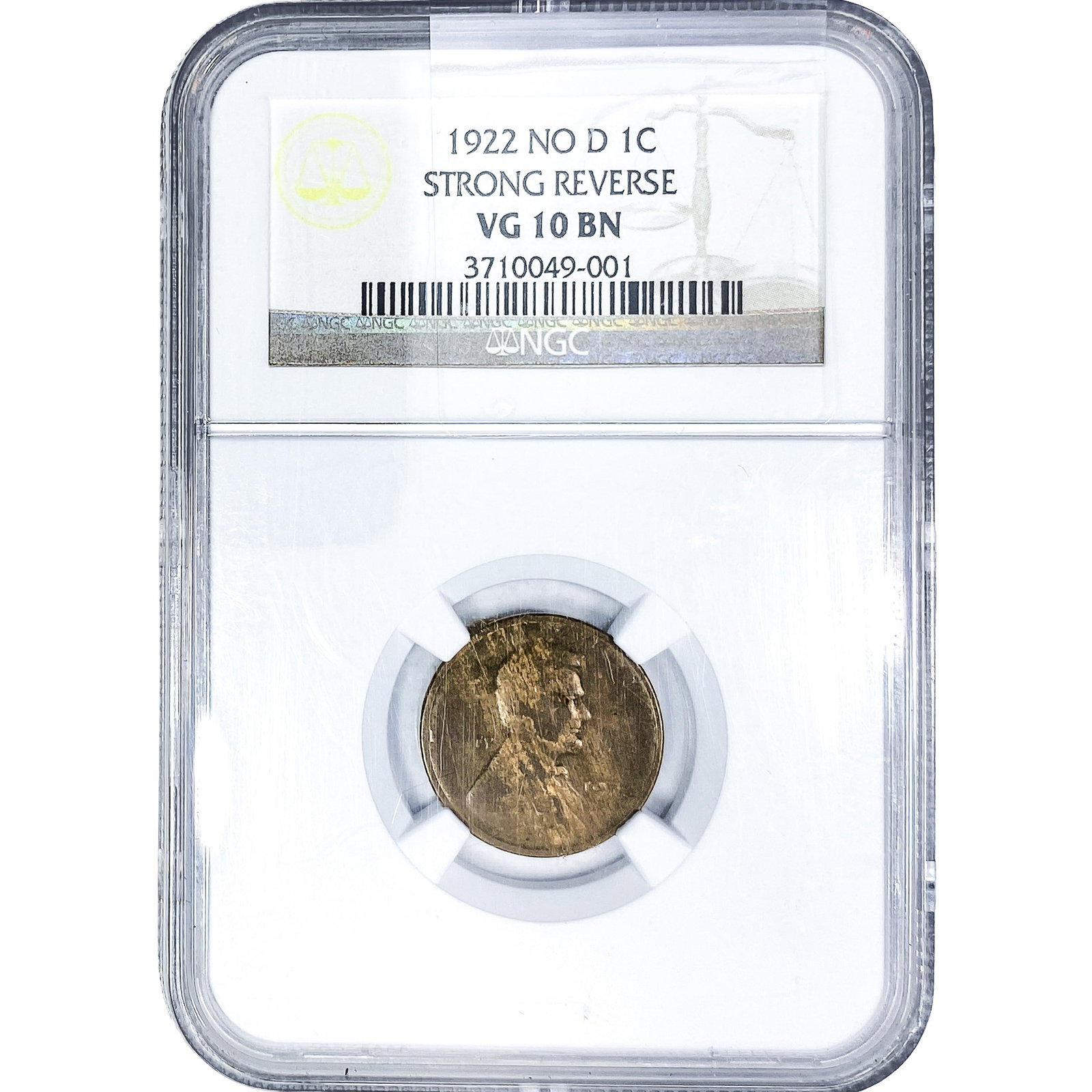 1922 No D Wheat Cent NGC VG10 BN: 1922 No D Wheat Cent NGC VG10 BN