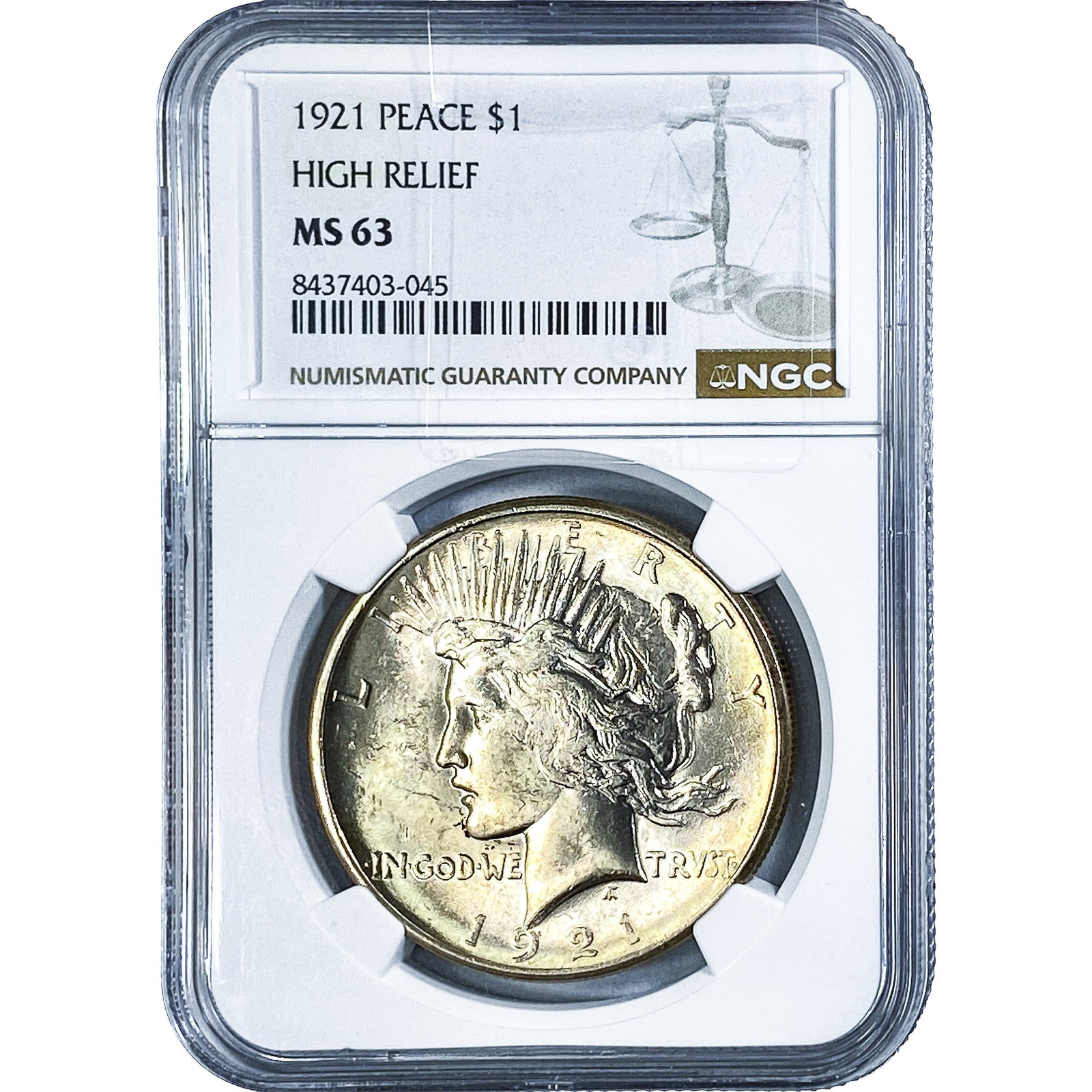 1921 Silver Peace Dollar NGC MS63 High Relief: 1921 Silver Peace Dollar NGC MS63 High Relief