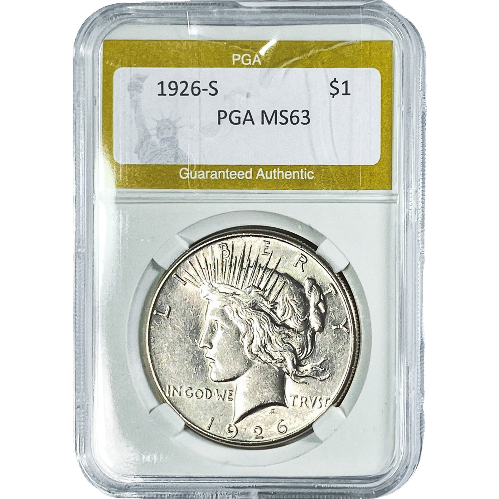 1926-S Silver Peace Dollar PGA MS63: 1926-S Silver Peace Dollar PGA MS63