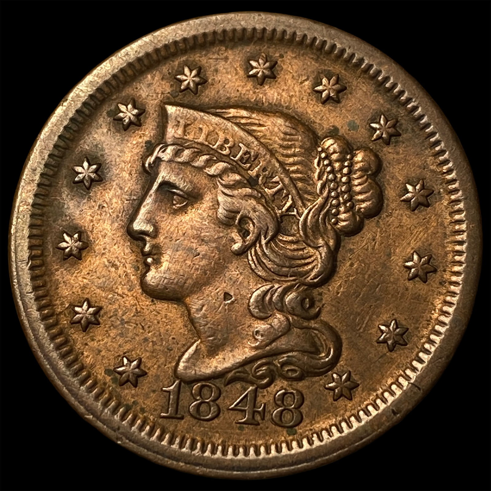 1848 Braided Hair Large Cent CLOSELY UNCIRCULATED: 1848 Braided Hair Large Cent CLOSELY UNCIRCULATED