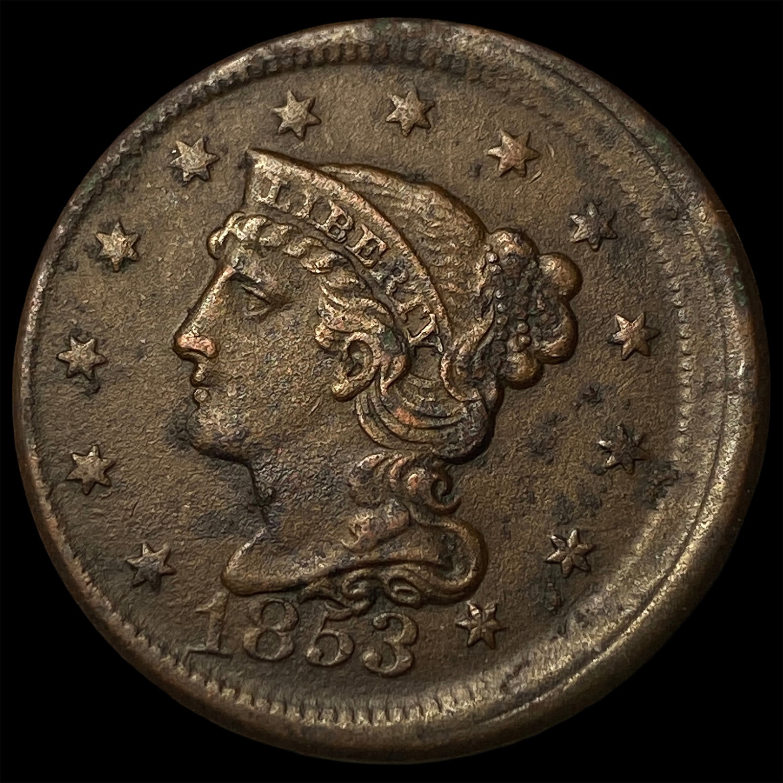 1853 Braided Hair Large Cent CHOICE AU (1 of 2)
