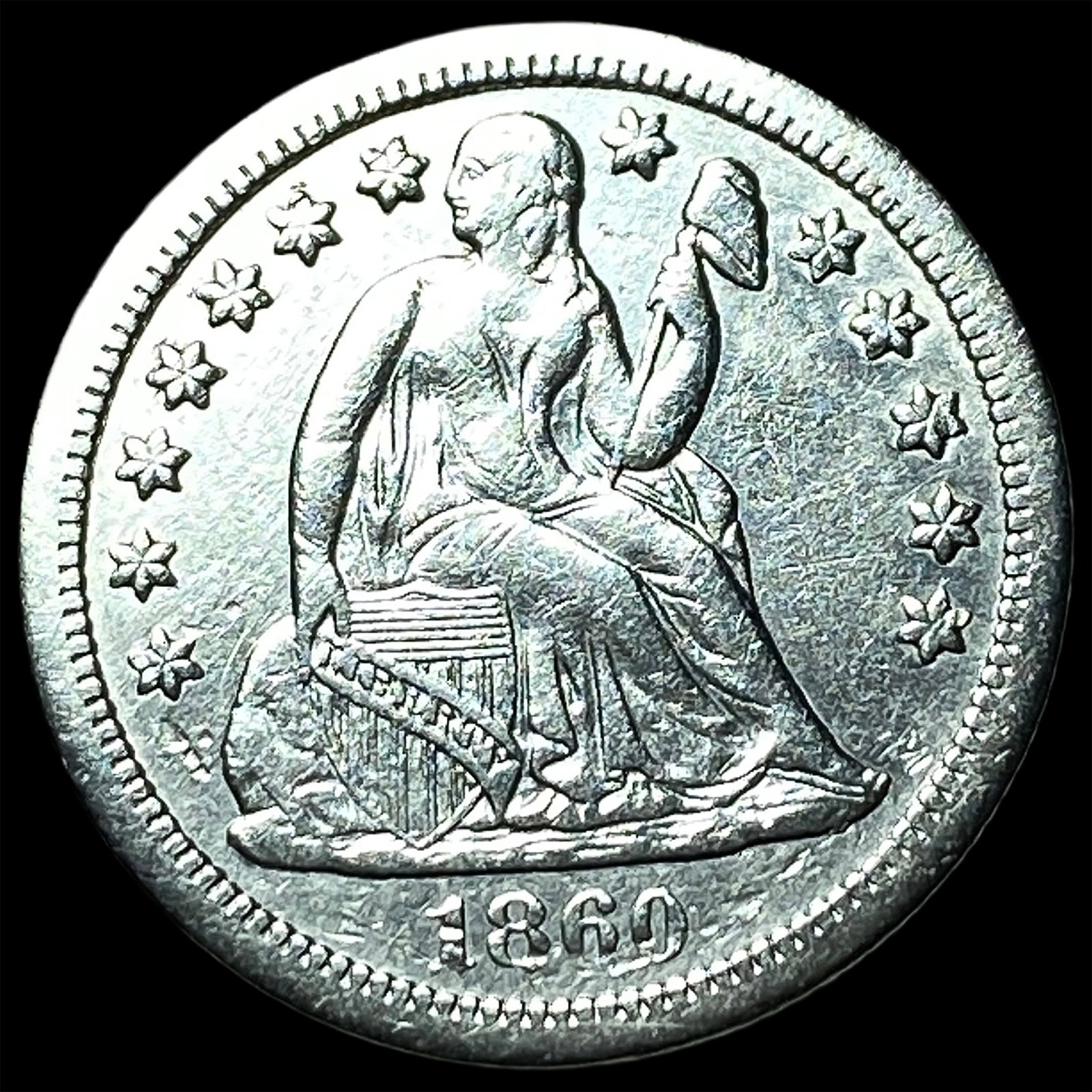 1860-S Silver Seated Liberty Dime CLOSELY UNCIRCULATED (1 of 2)