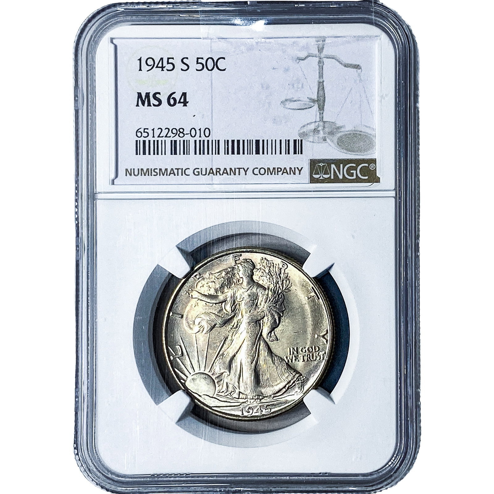 1945-S Walking Liberty Half Dollar NGC MS64: 1945-S Walking Liberty Half Dollar NGC MS64