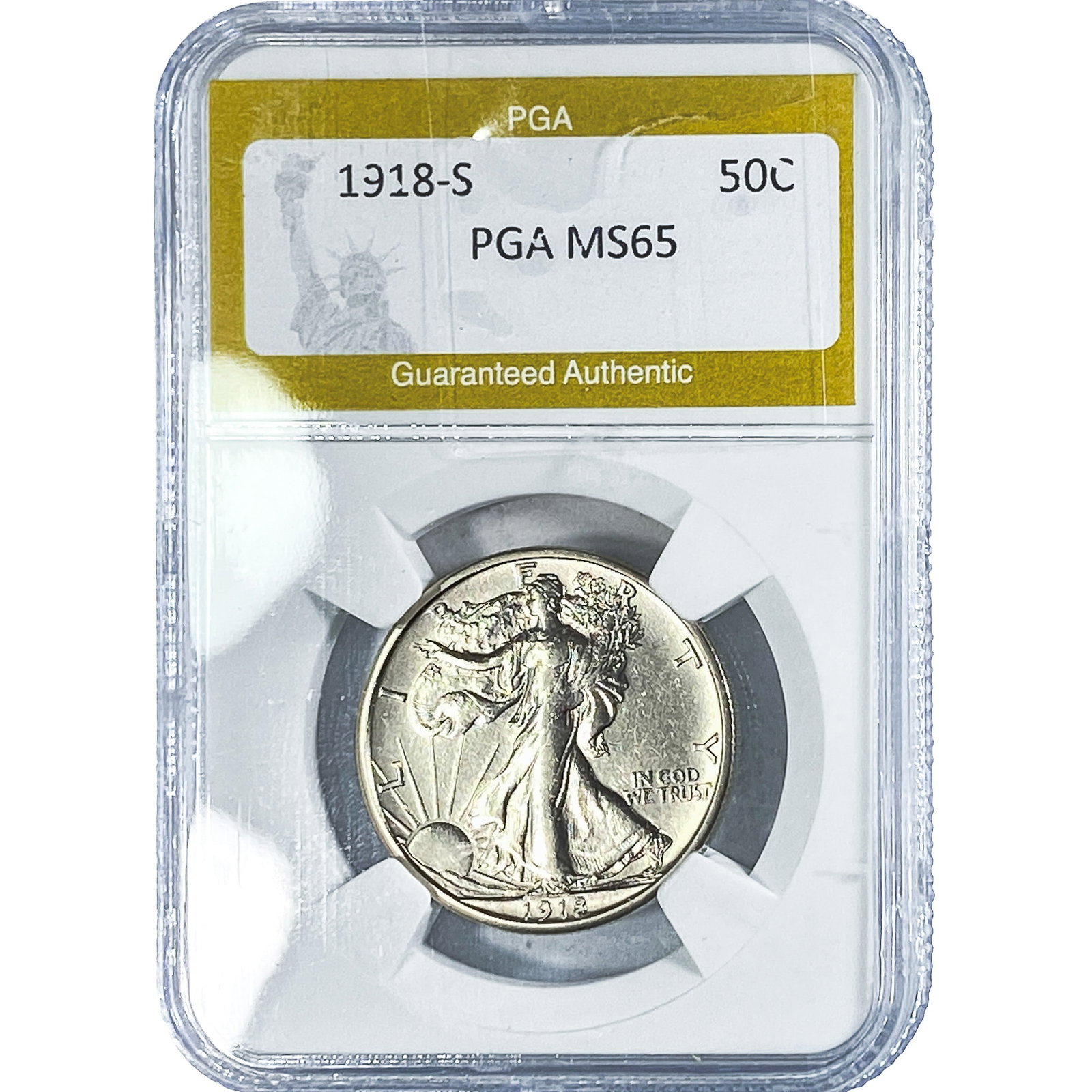 1918-S Walking Liberty Half Dollar PGA MS65: 1918-S Walking Liberty Half Dollar PGA MS65