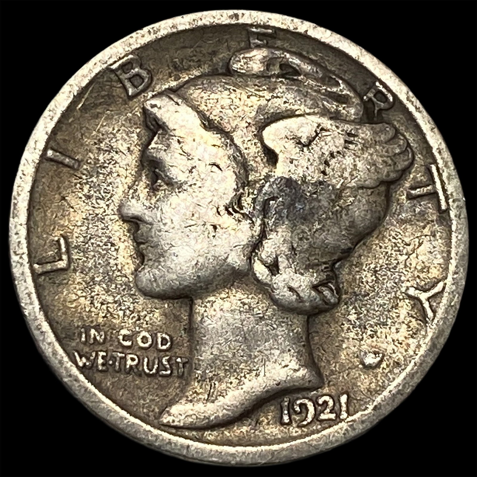 1921-D Silver Mercury Dime ABOUT UNCIRCULATED: 1921-D Silver Mercury Dime ABOUT UNCIRCULATED